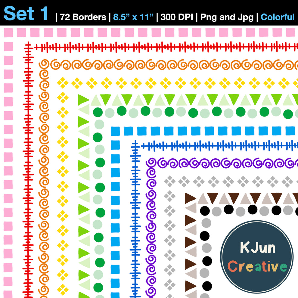 Border Clipart Set 1 - Colorful - Page Borders and Frames – kjunstudio