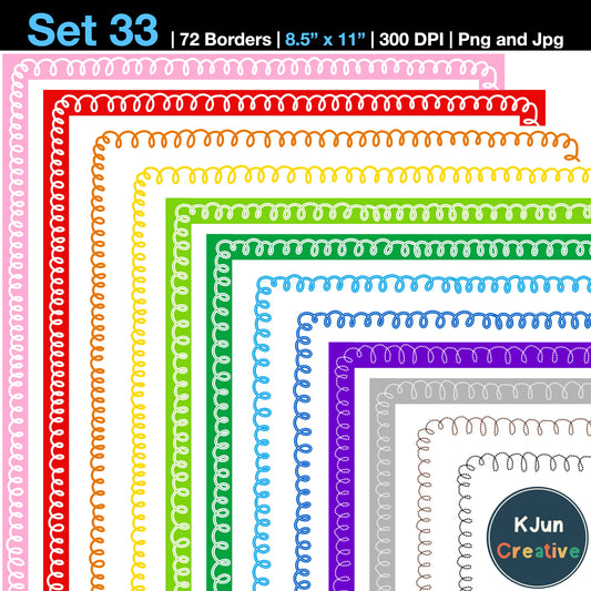 Border Clipart Set 33 - Colorful Curly - Page Borders and Frames