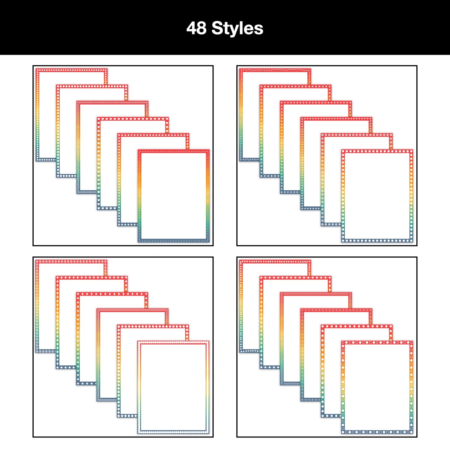 Border Clipart Bundle 11 - Vintage Rainbow - Page Borders and Frames