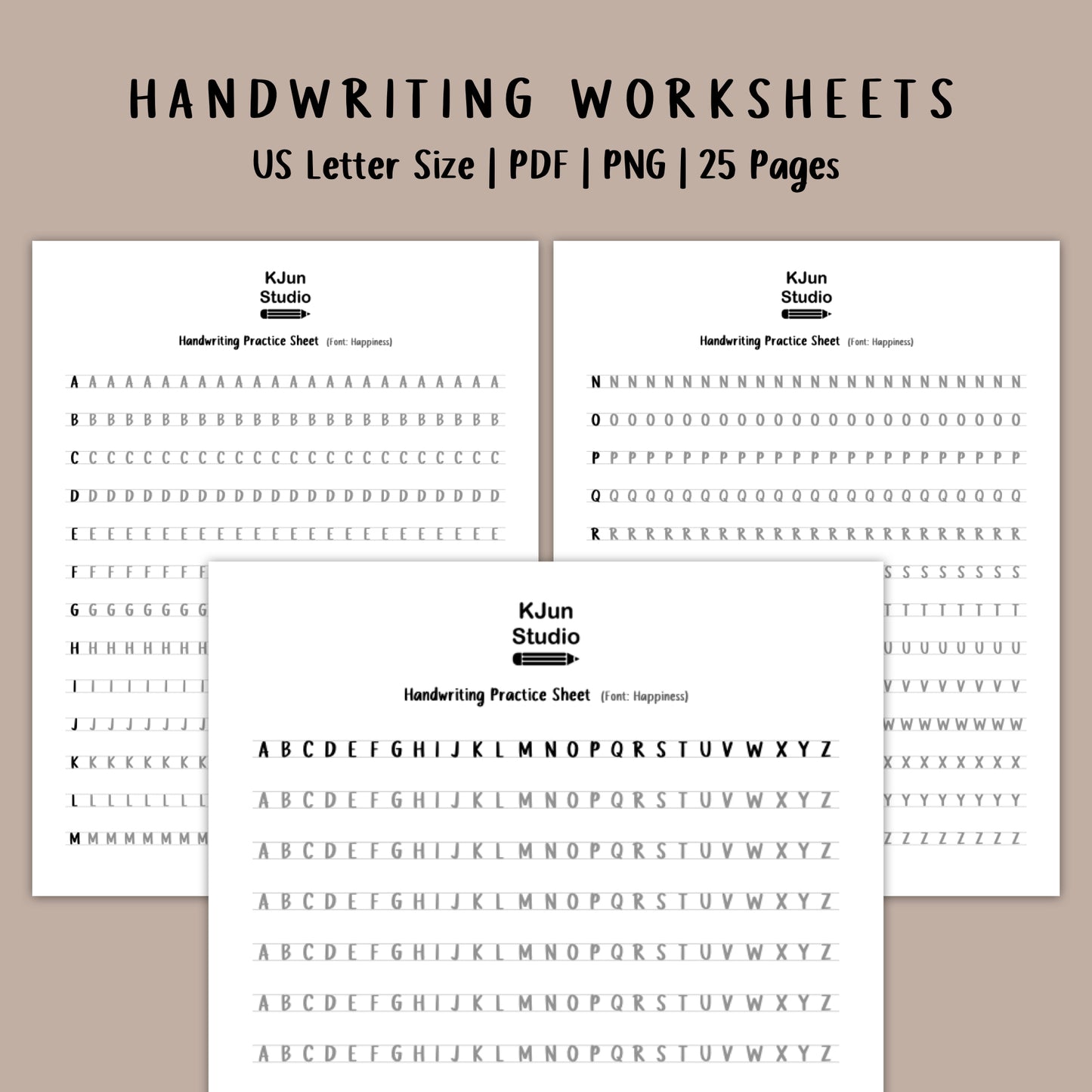 Handwriting Practice Sheets - Happiness Font