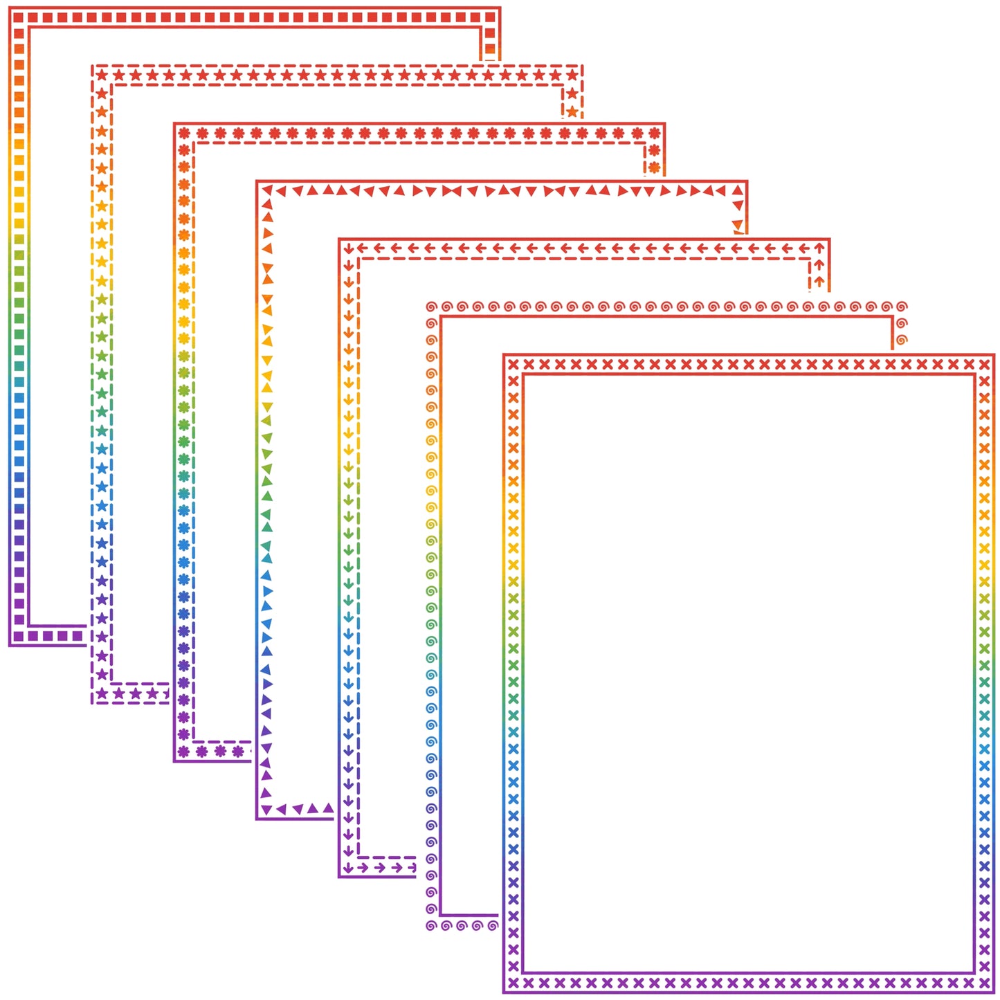 Border Clipart Set 72 - Rainbow - Page Borders and Frames