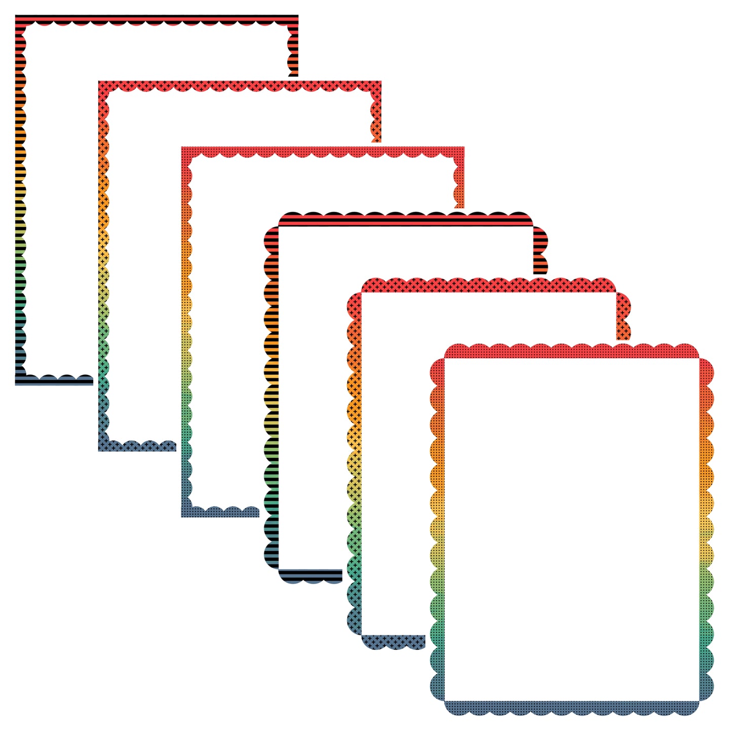 Border Clipart Set 56 - Vintage Rainbow Scallop - Page Borders and Frames