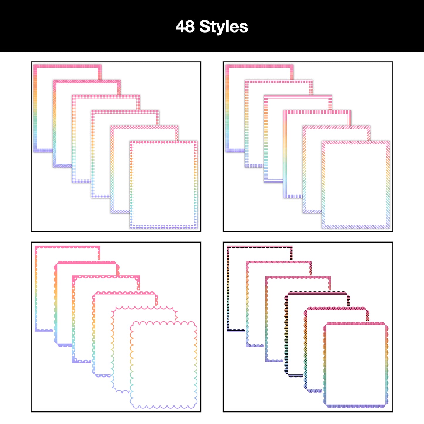 Border Clipart Bundle 15 - Pastel Rainbow - Page Borders and Frames