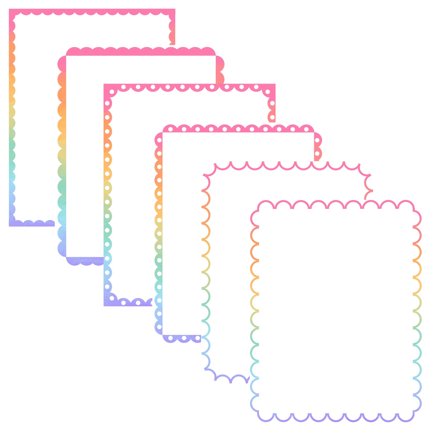Border Clipart Set 59 - Pastel Rainbow Scallop - Page Borders and Frames