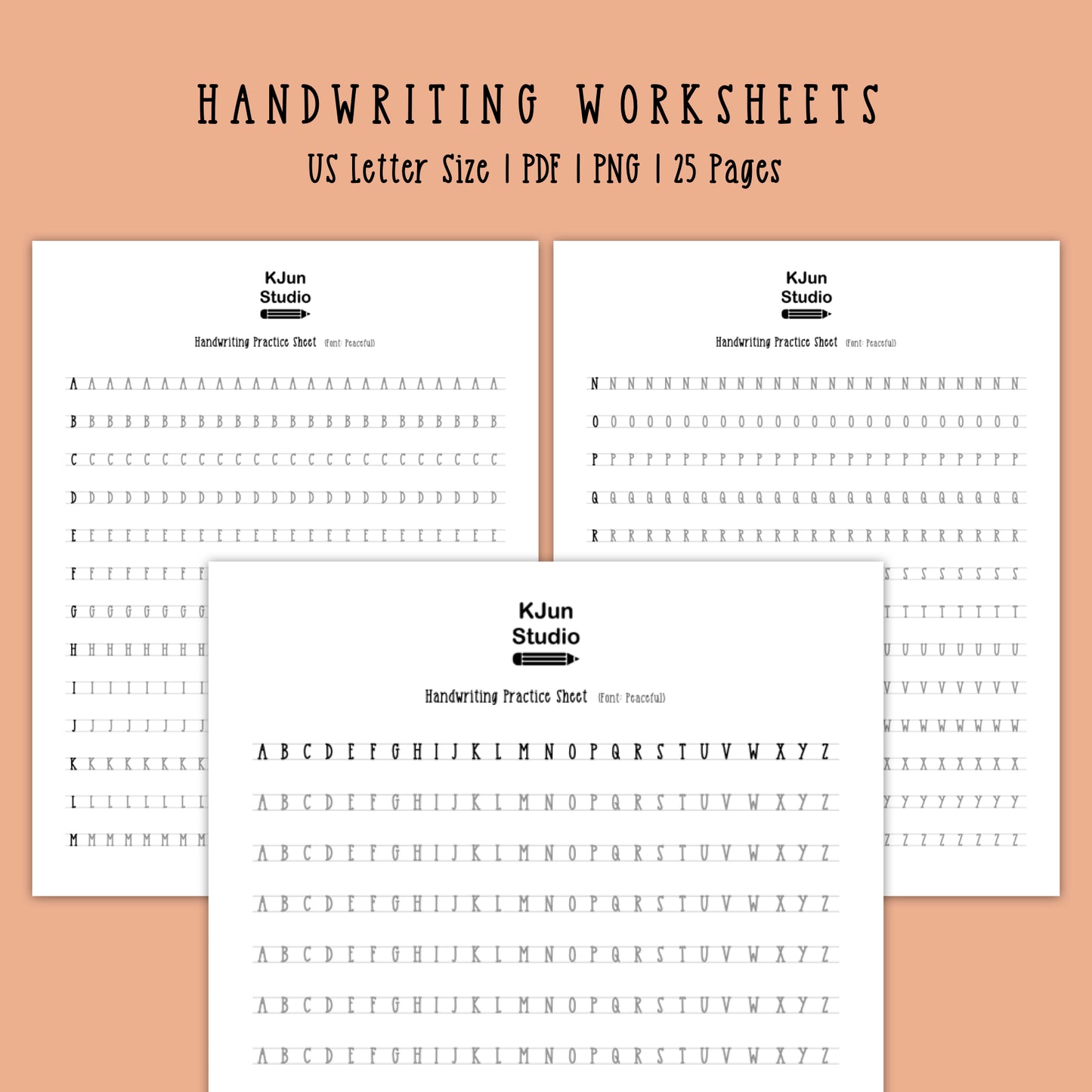 Handwriting Practice Sheets - Peaceful Font