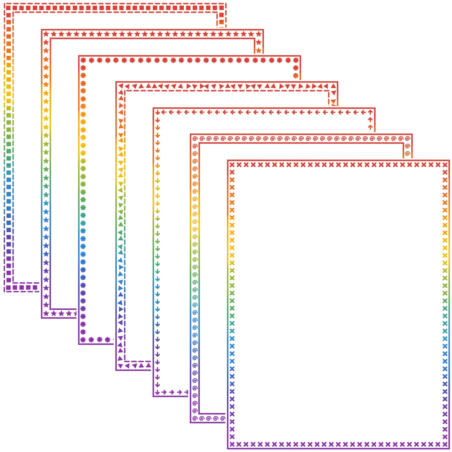 Border Clipart Set 70 - Rainbow - Page Borders and Frames