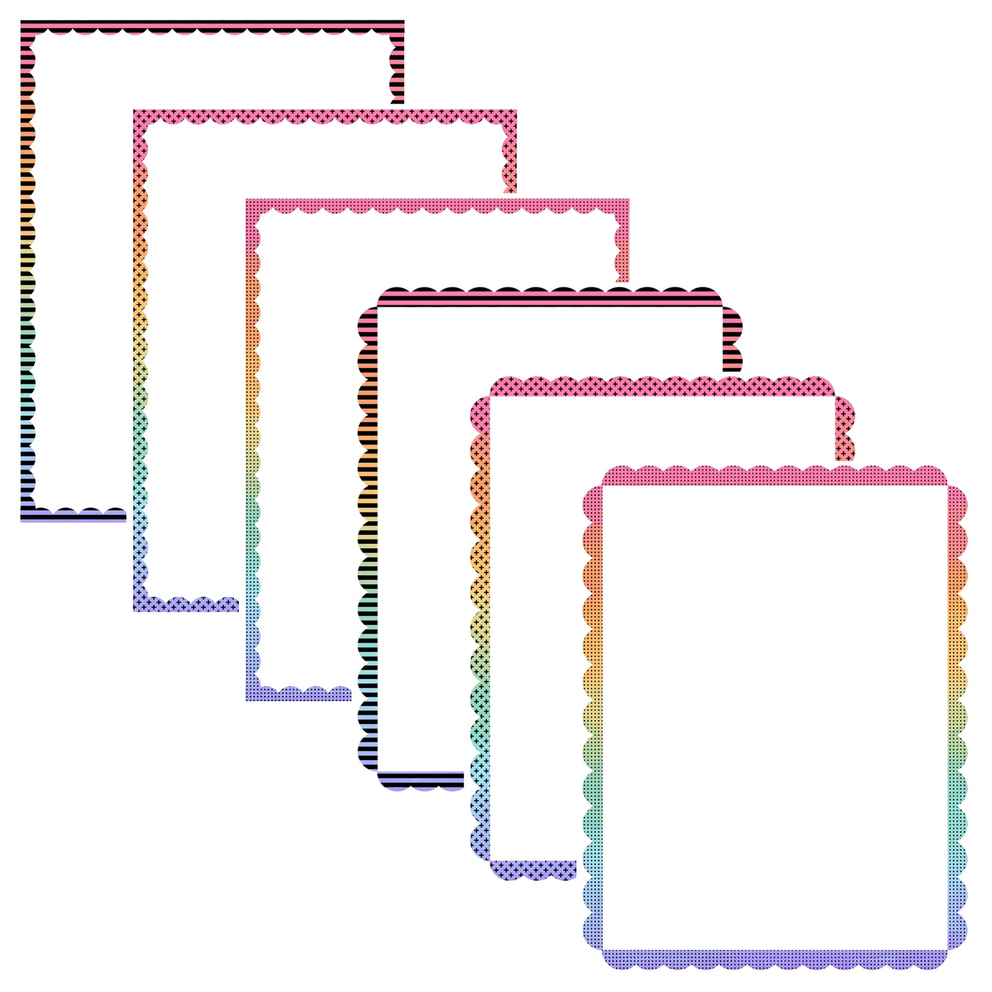 Border Clipart Set 60 - Pastel Rainbow Scallop - Page Borders and Frames