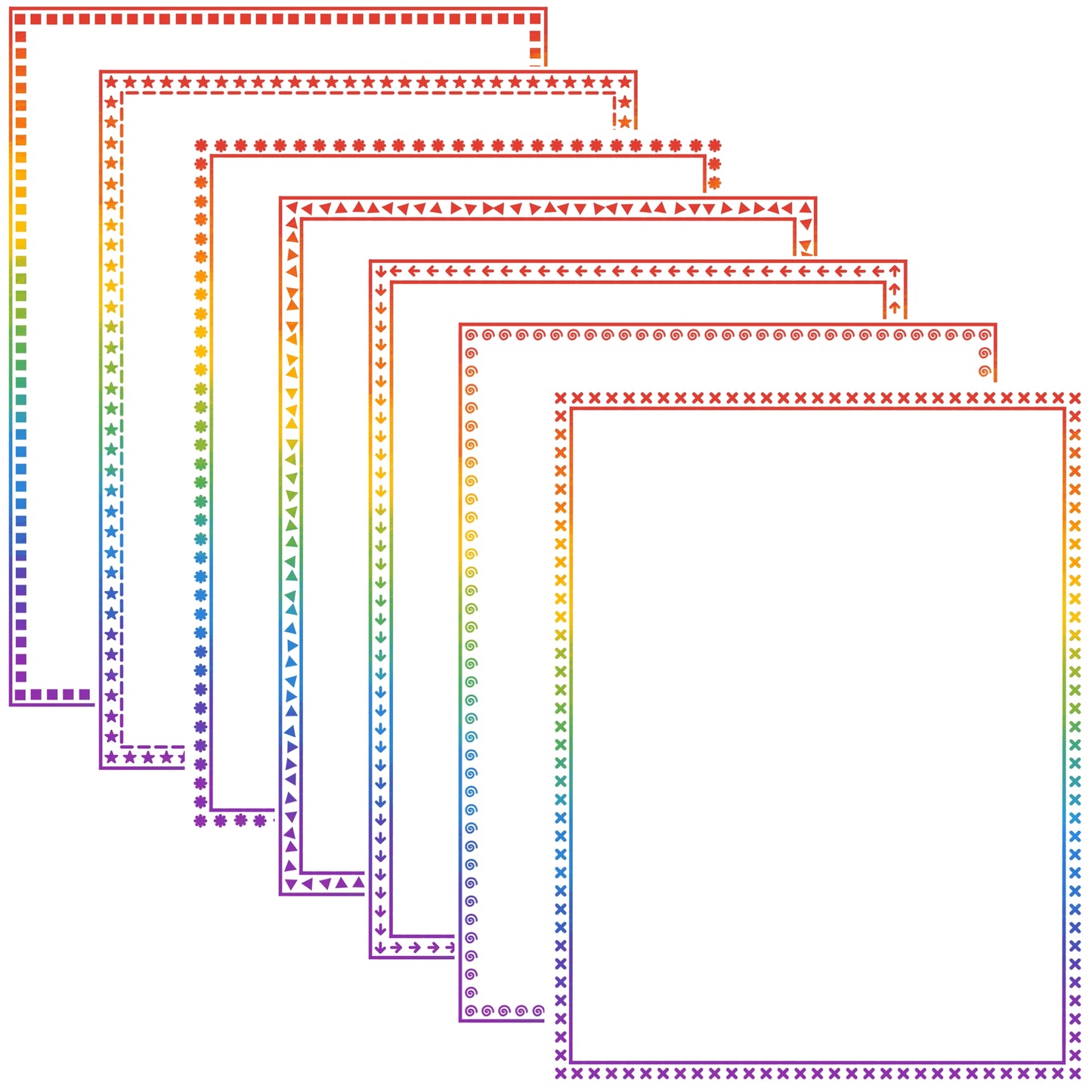 Border Clipart Set 71 - Rainbow - Page Borders and Frames