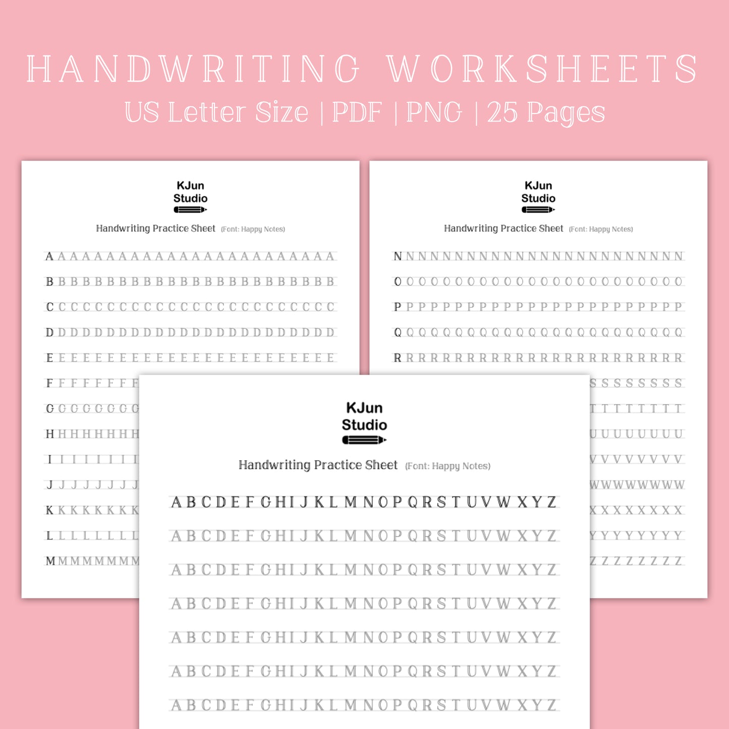 Handwriting Practice Sheets - Happy Notes Font