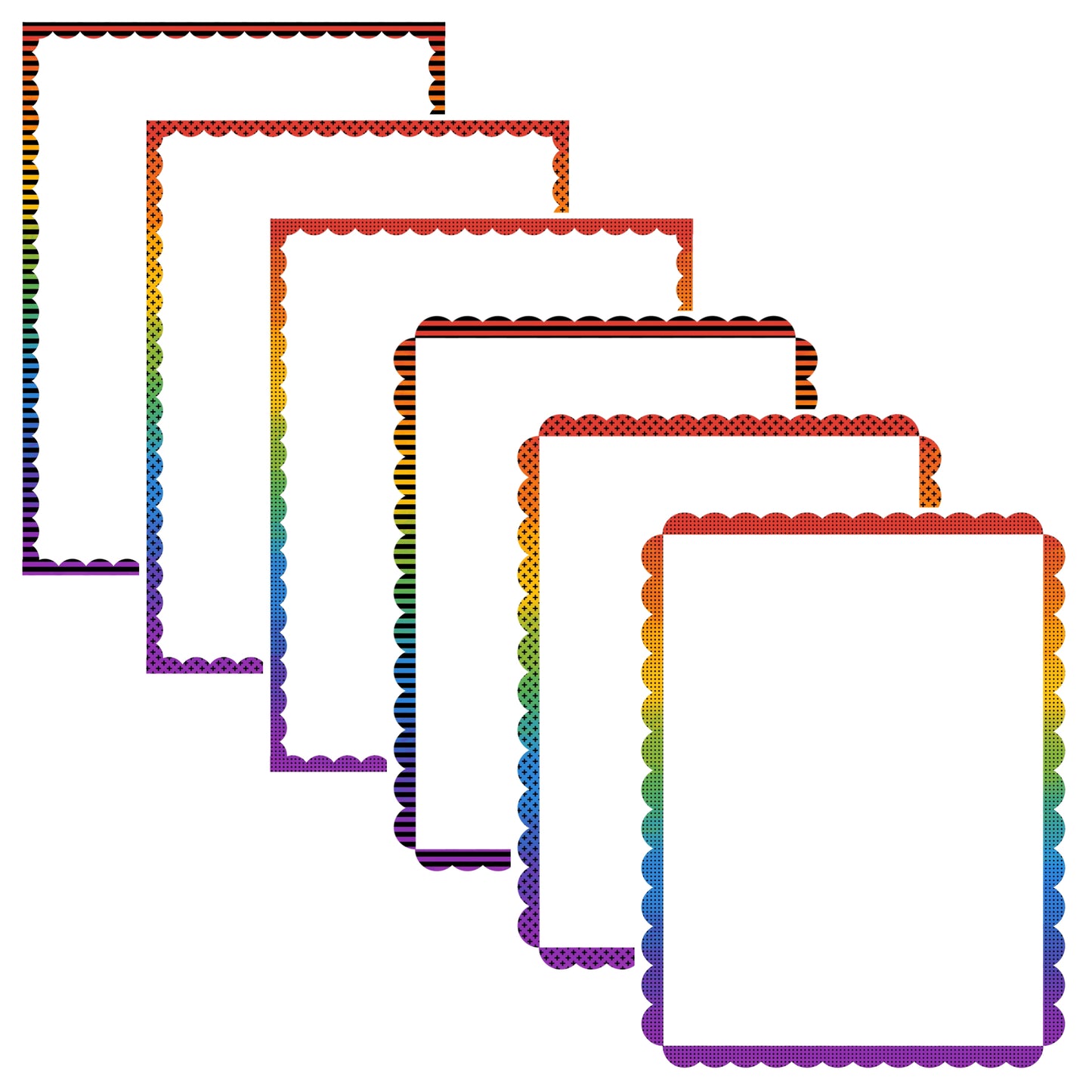 Border Clipart Set 52 - Rainbow Scallop - Page Borders and Frames
