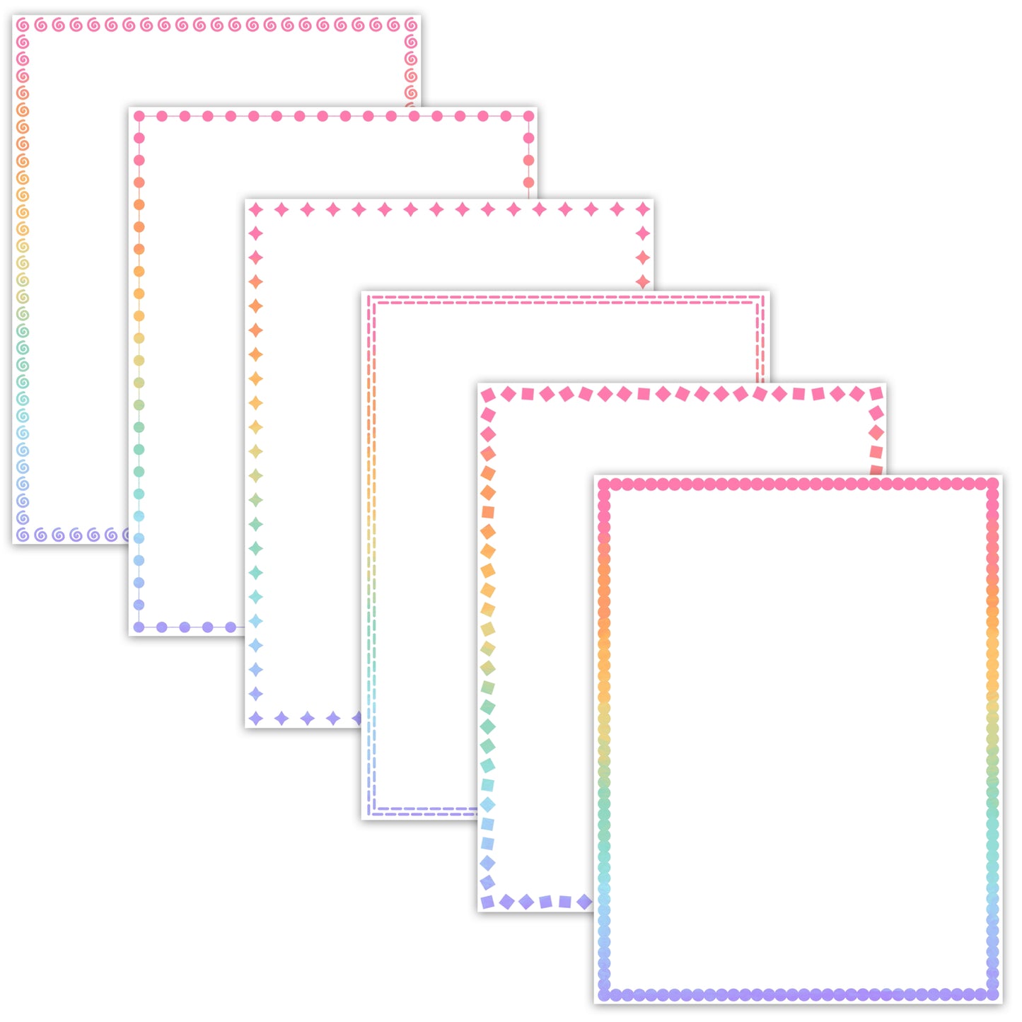 Border Clipart Set 47 - Pastel Rainbow - Page Borders and Frames