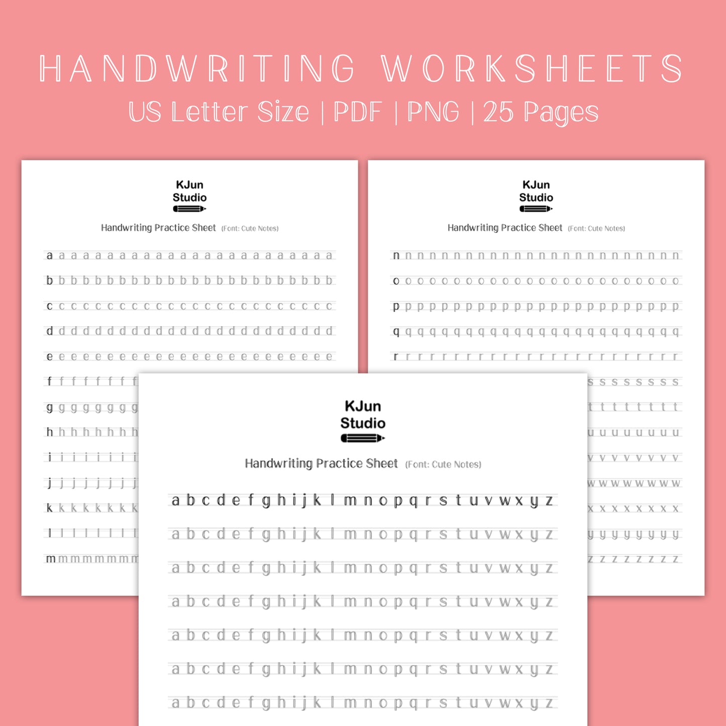 Handwriting Practice Sheets - Cute Notes Font
