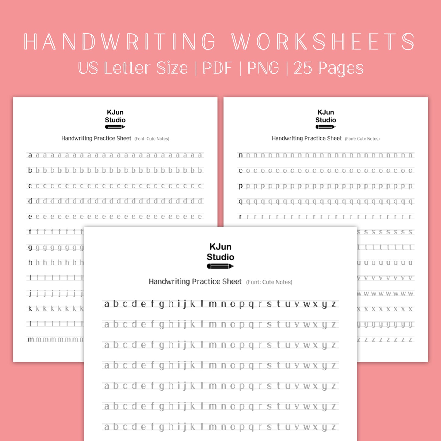 Handwriting Practice Sheets - Cute Notes Font