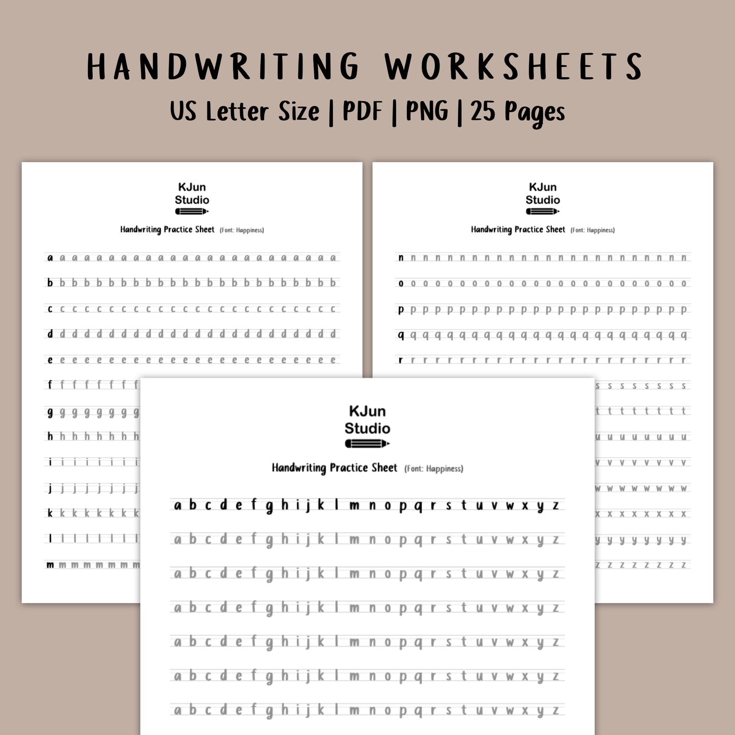 Handwriting Practice Sheets - Happiness Font