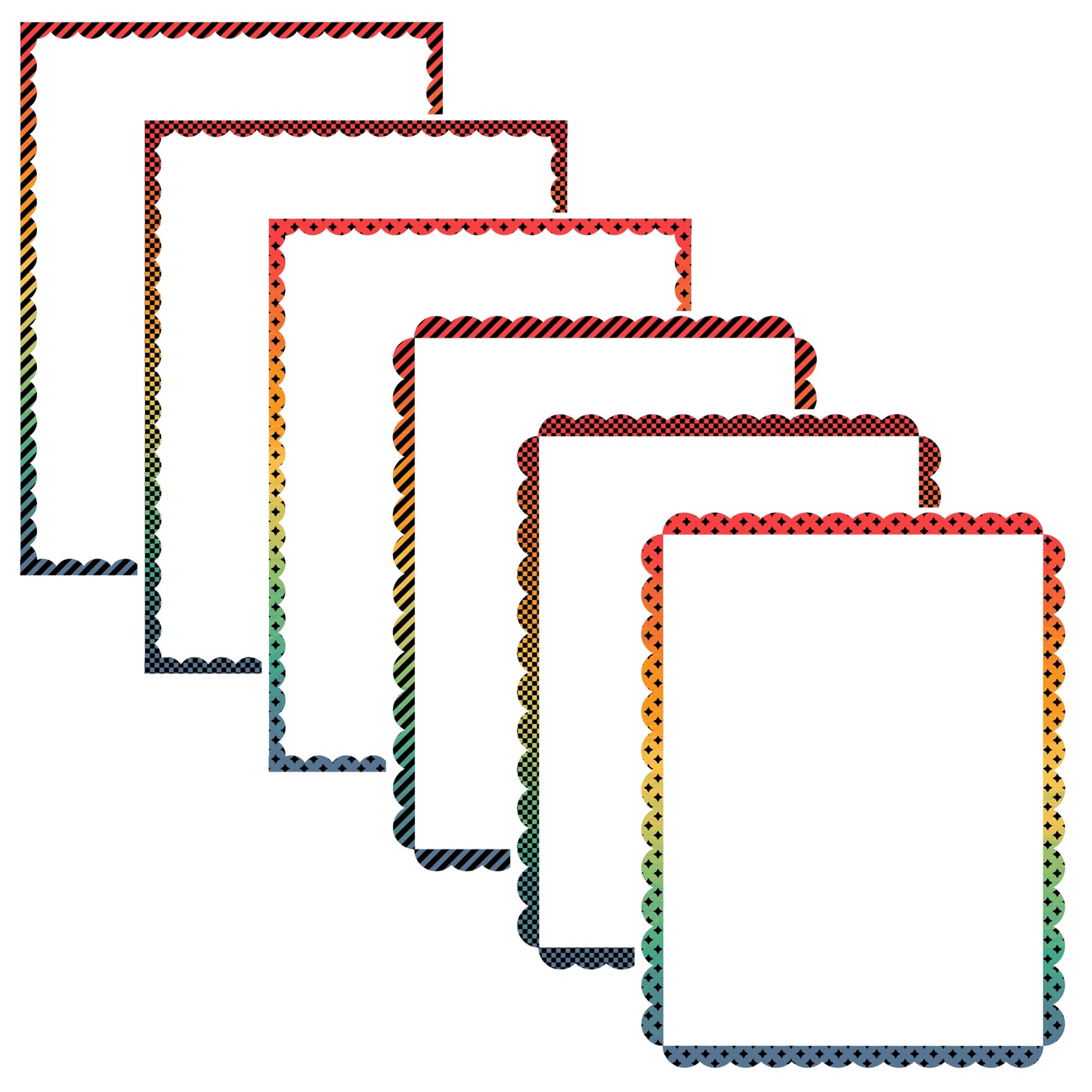 Border Clipart Set 56 - Vintage Rainbow Scallop - Page Borders and Frames