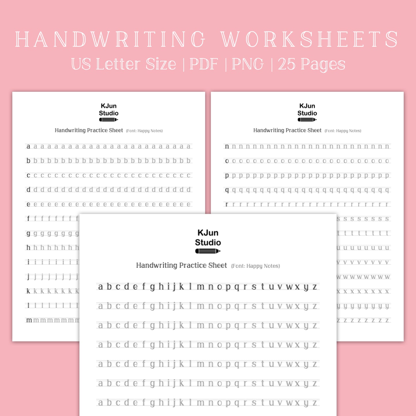 Handwriting Practice Sheets - Happy Notes Font