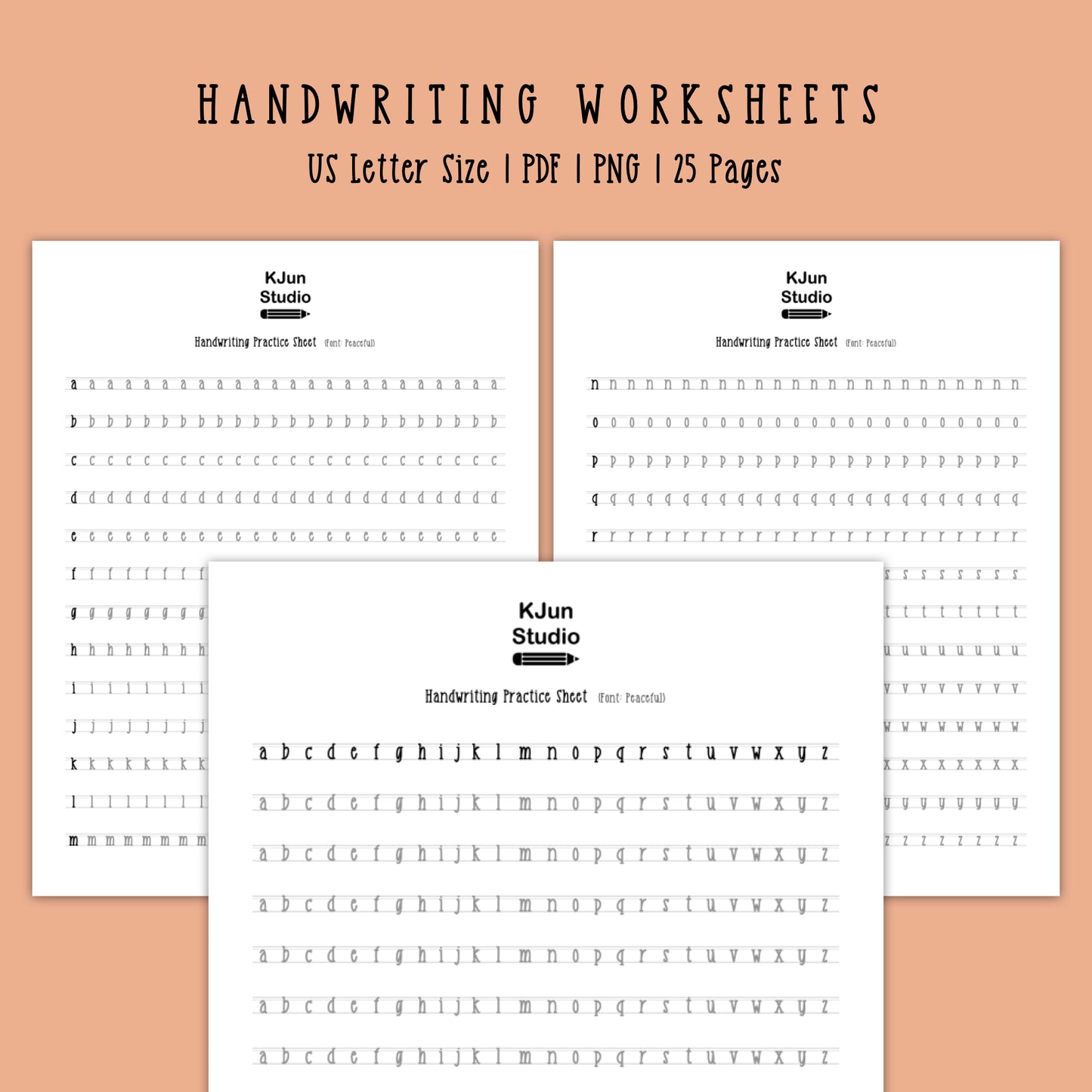Handwriting Practice Sheets - Peaceful Font