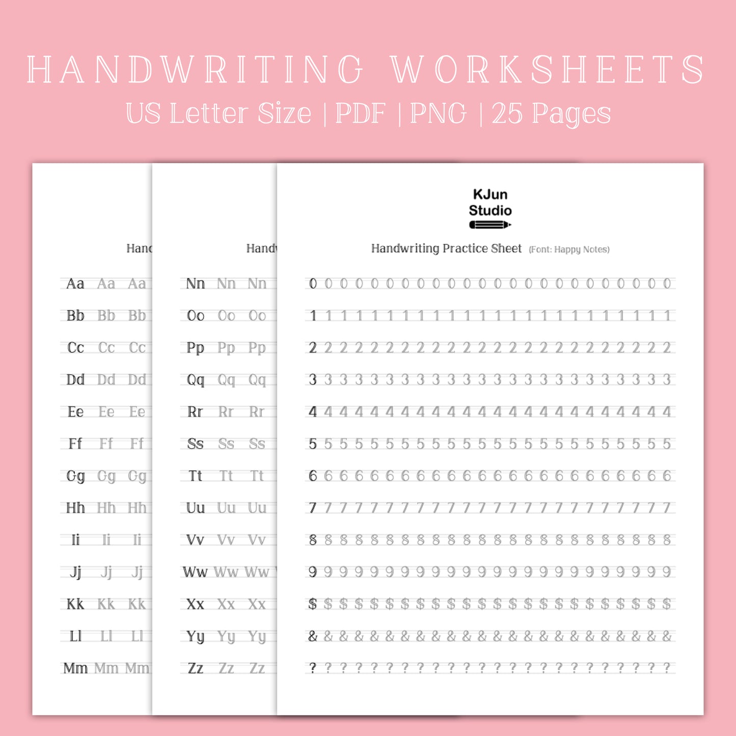 Handwriting Practice Sheets - Happy Notes Font