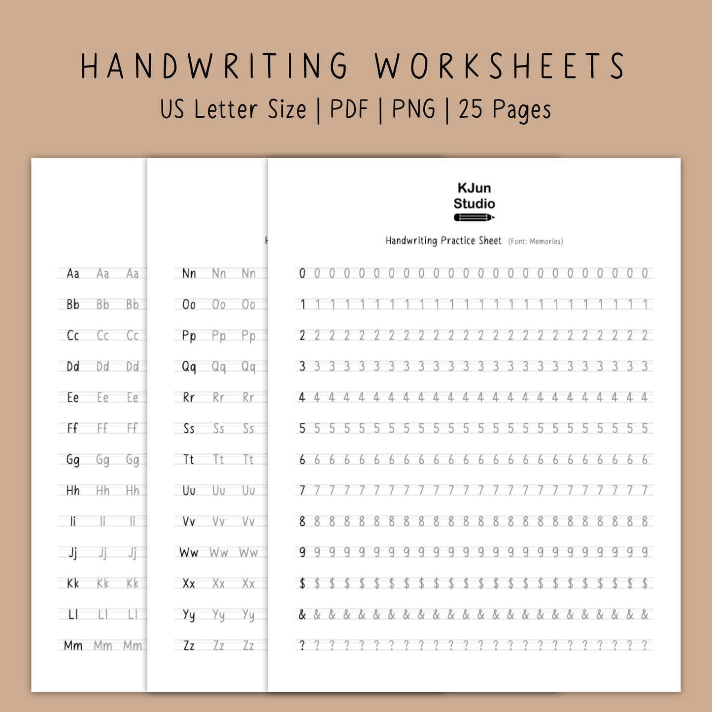 Handwriting Practice Sheets - Memories Font