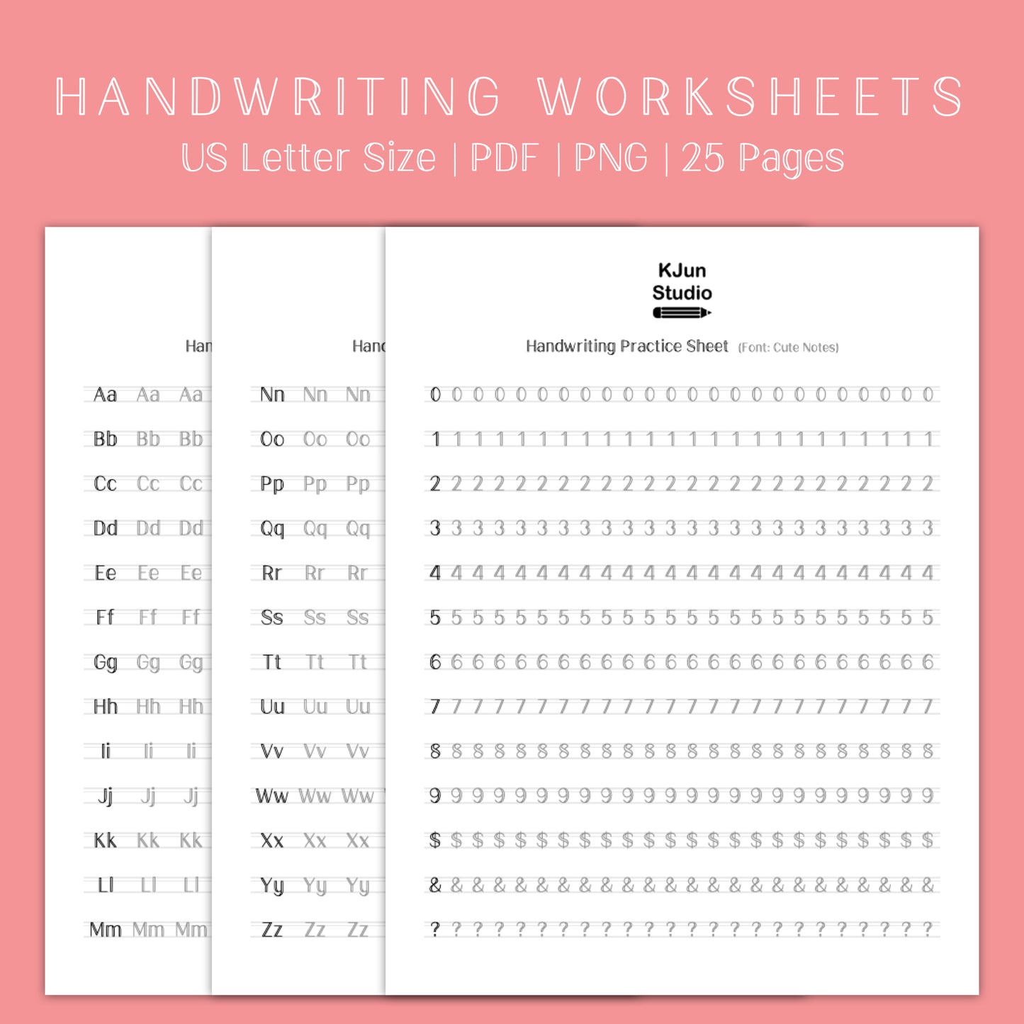 Handwriting Practice Sheets - Cute Notes Font