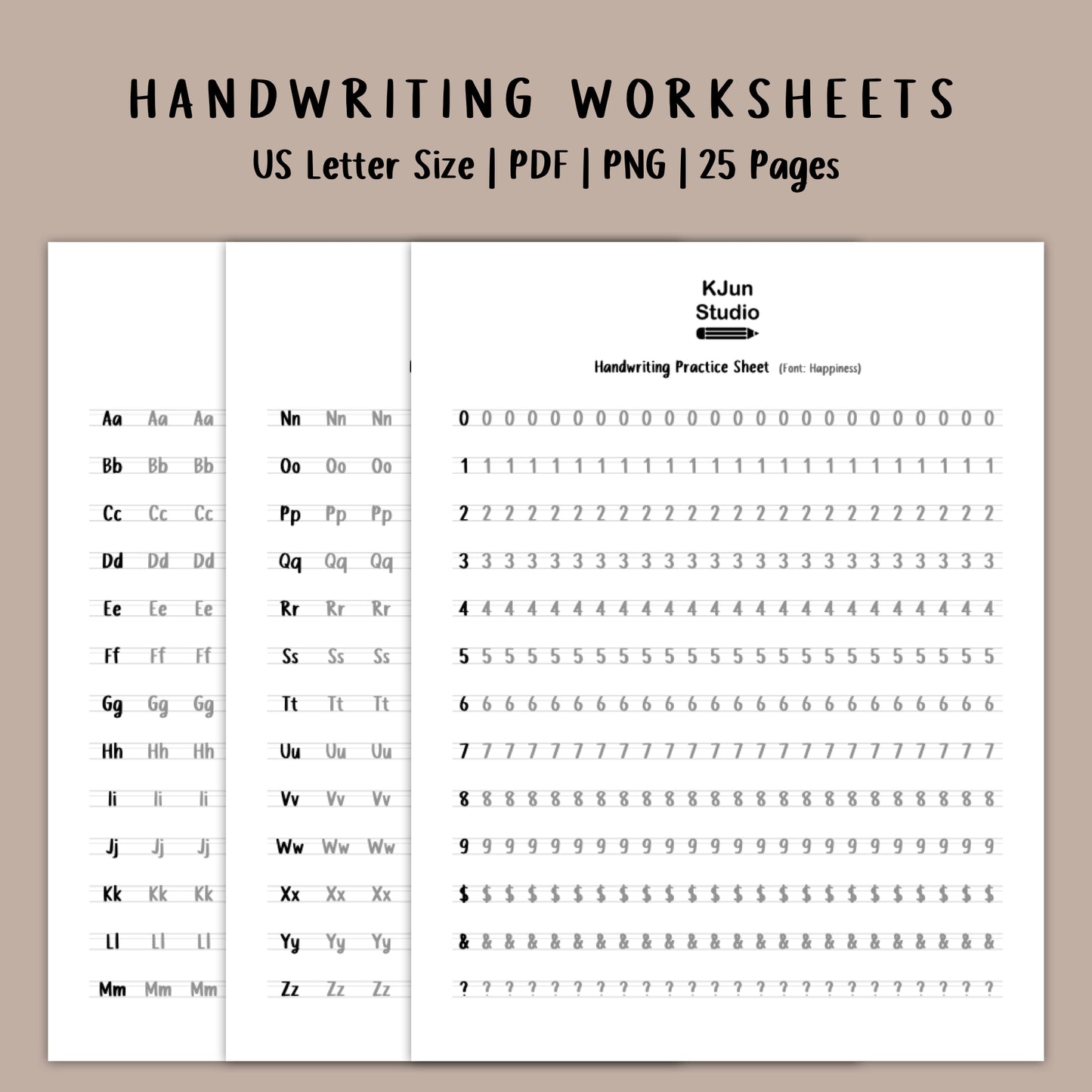 Handwriting Practice Sheets - Happiness Font
