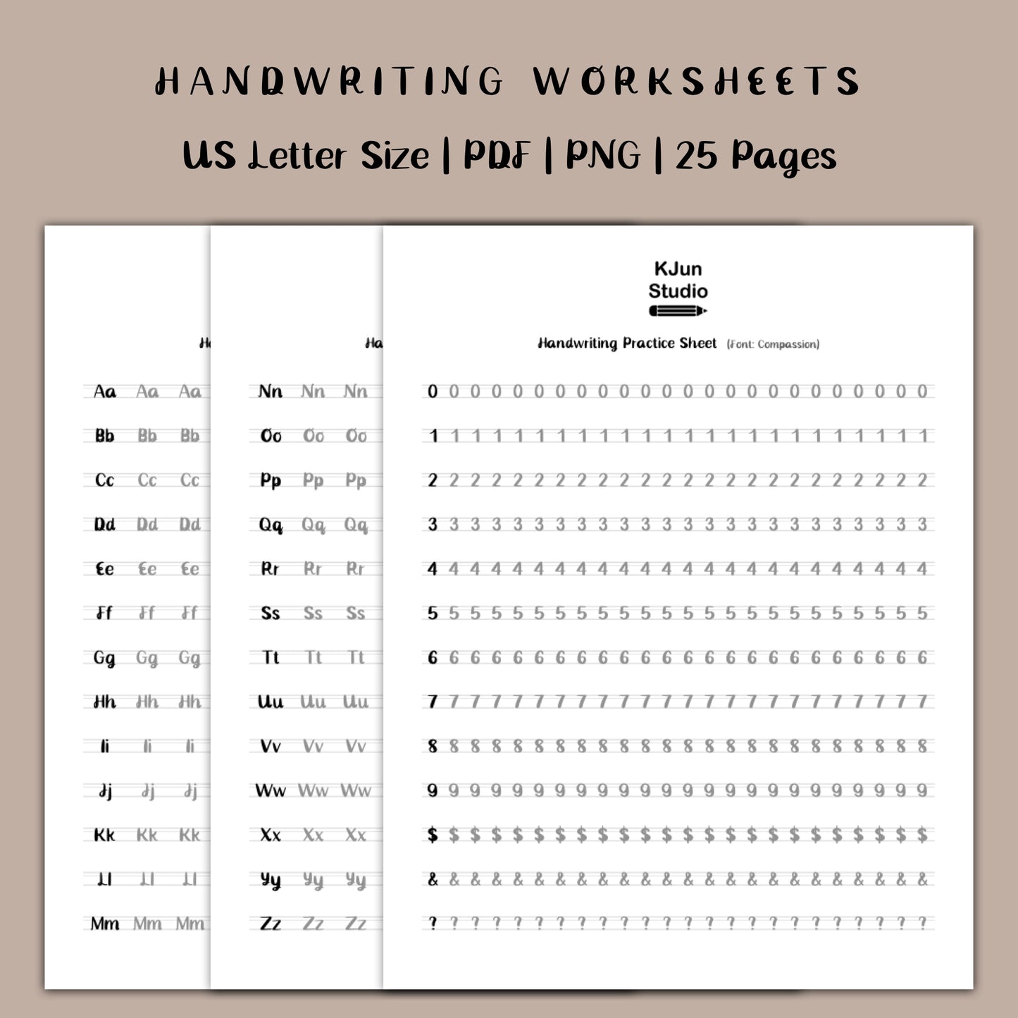 Handwriting Practice Sheets - Compassion Font