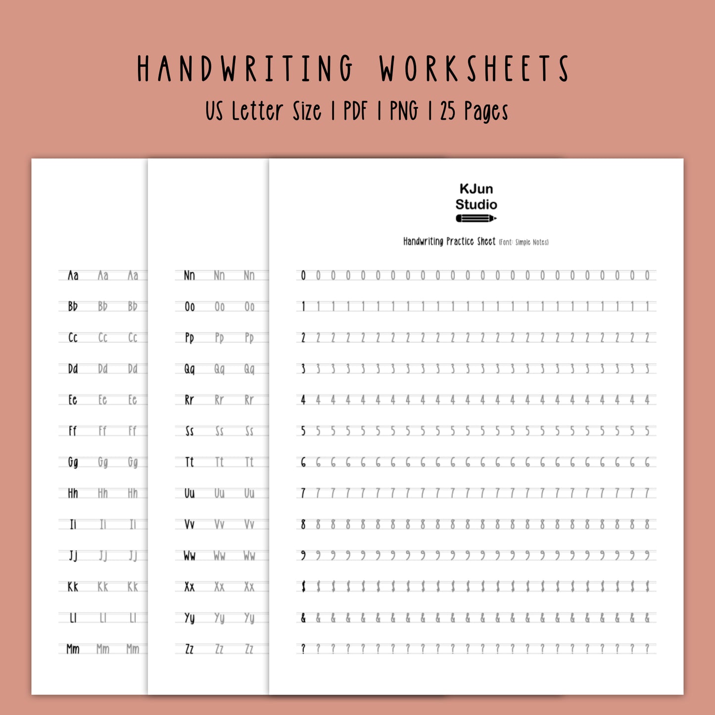 Handwriting Practice Sheets - Simple Notes Font