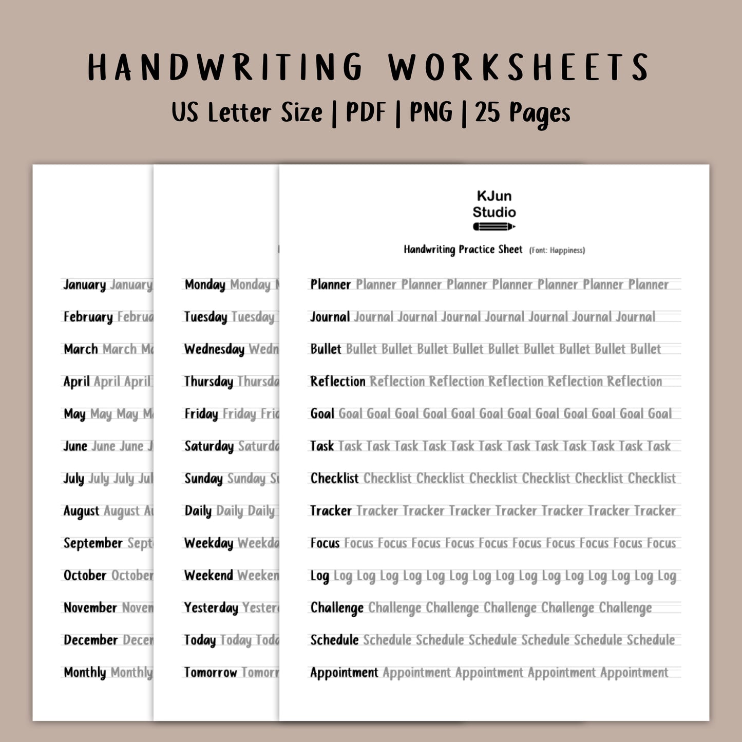 Handwriting Practice Sheets - Happiness Font