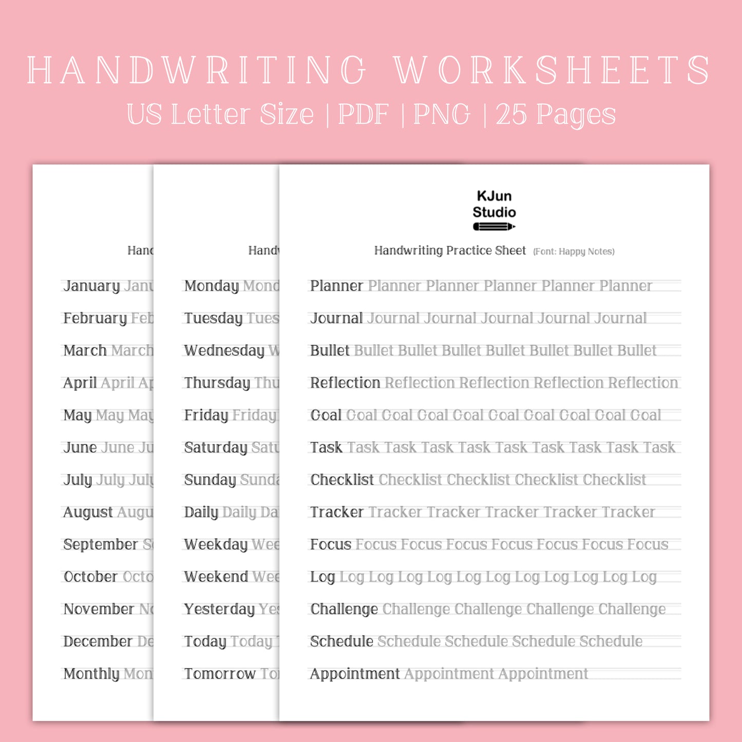 Handwriting Practice Sheets - Happy Notes Font