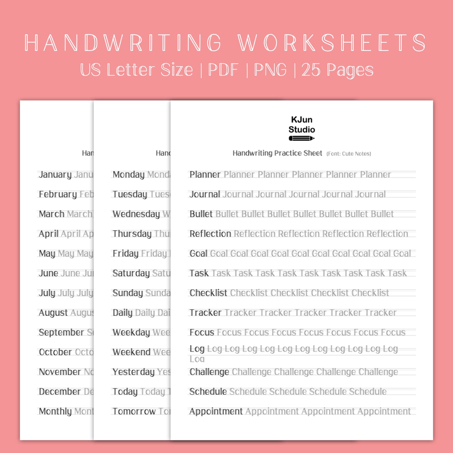 Handwriting Practice Sheets - Cute Notes Font