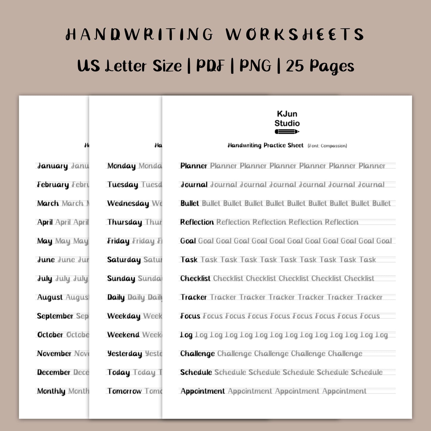 Handwriting Practice Sheets - Compassion Font