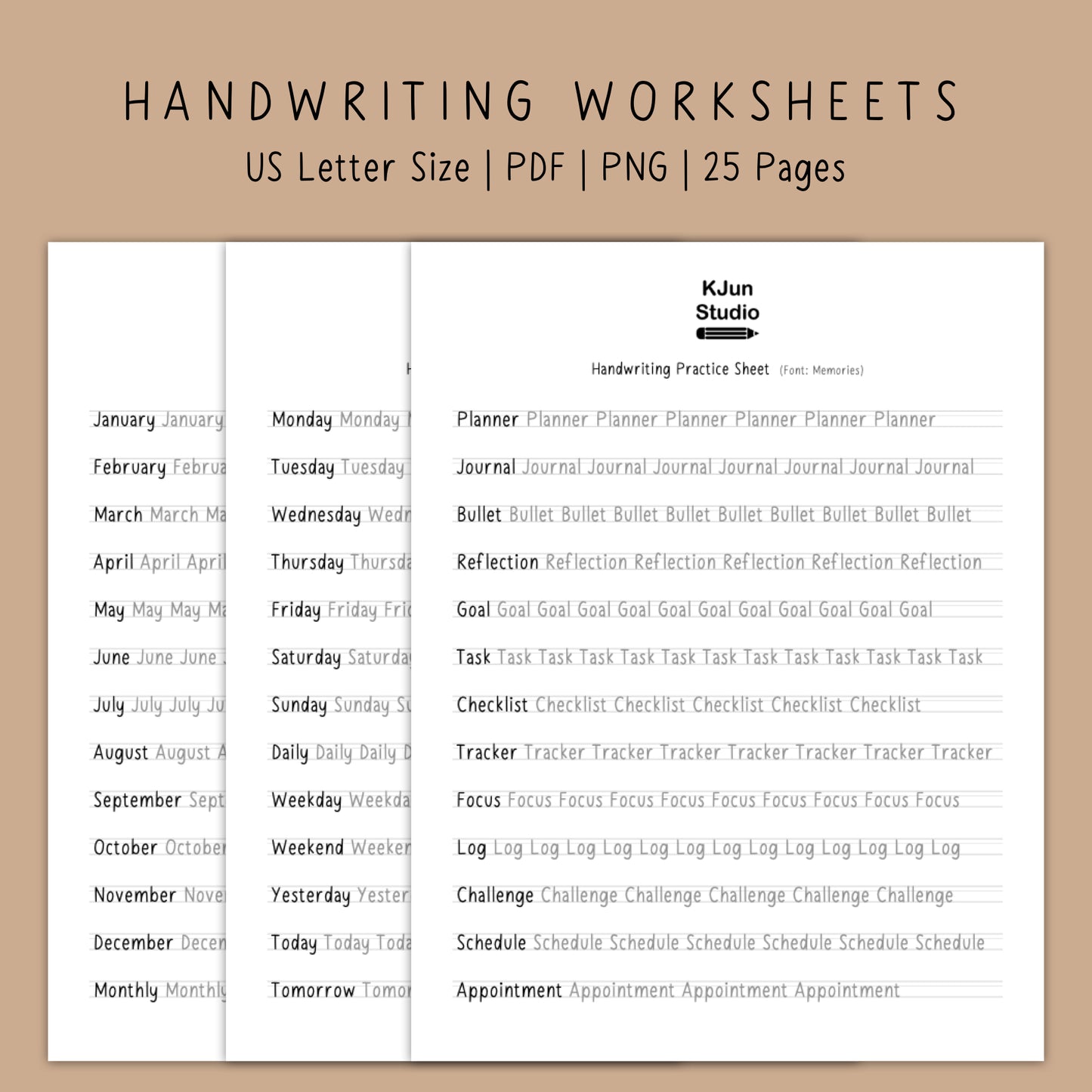 Handwriting Practice Sheets - Memories Font