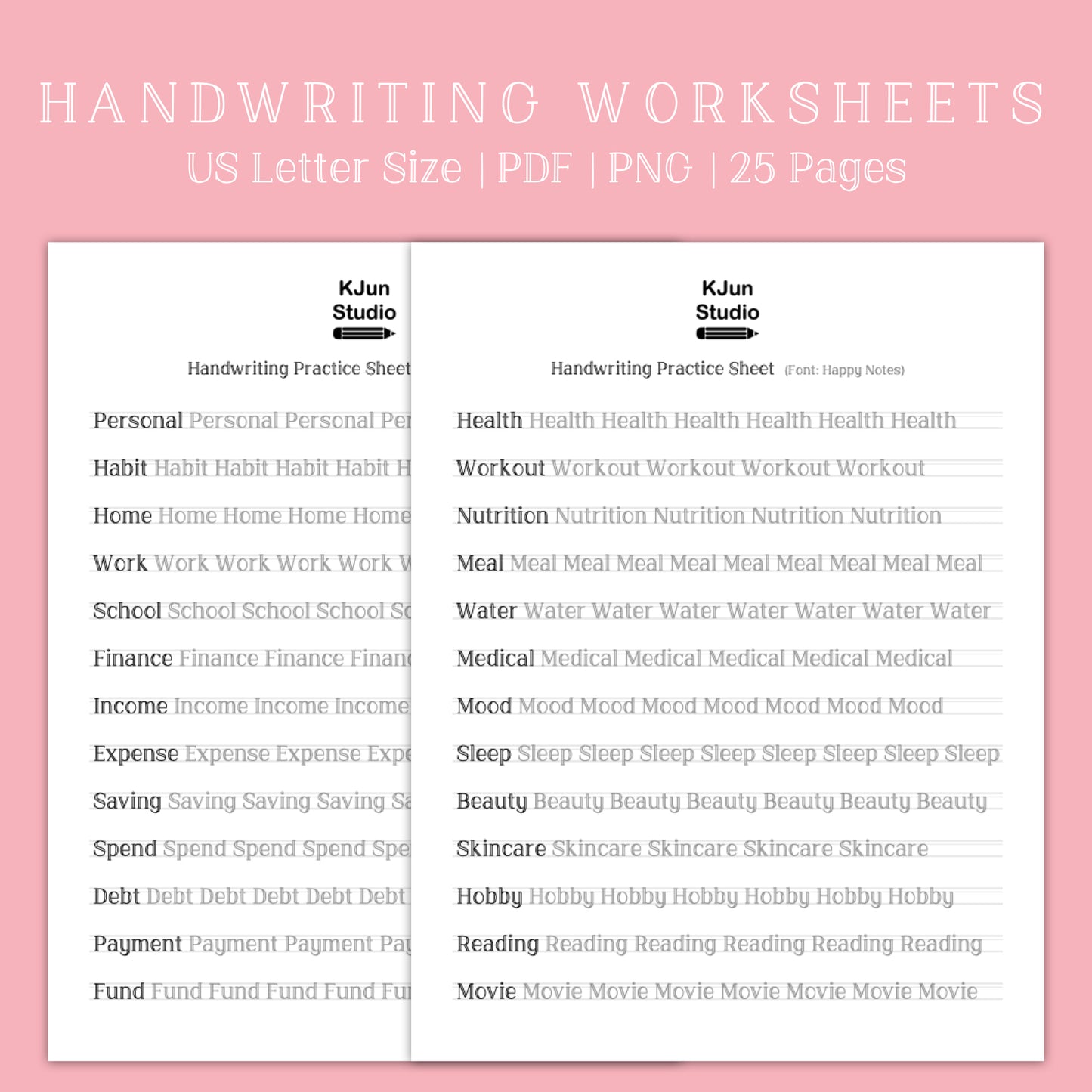 Handwriting Practice Sheets - Happy Notes Font