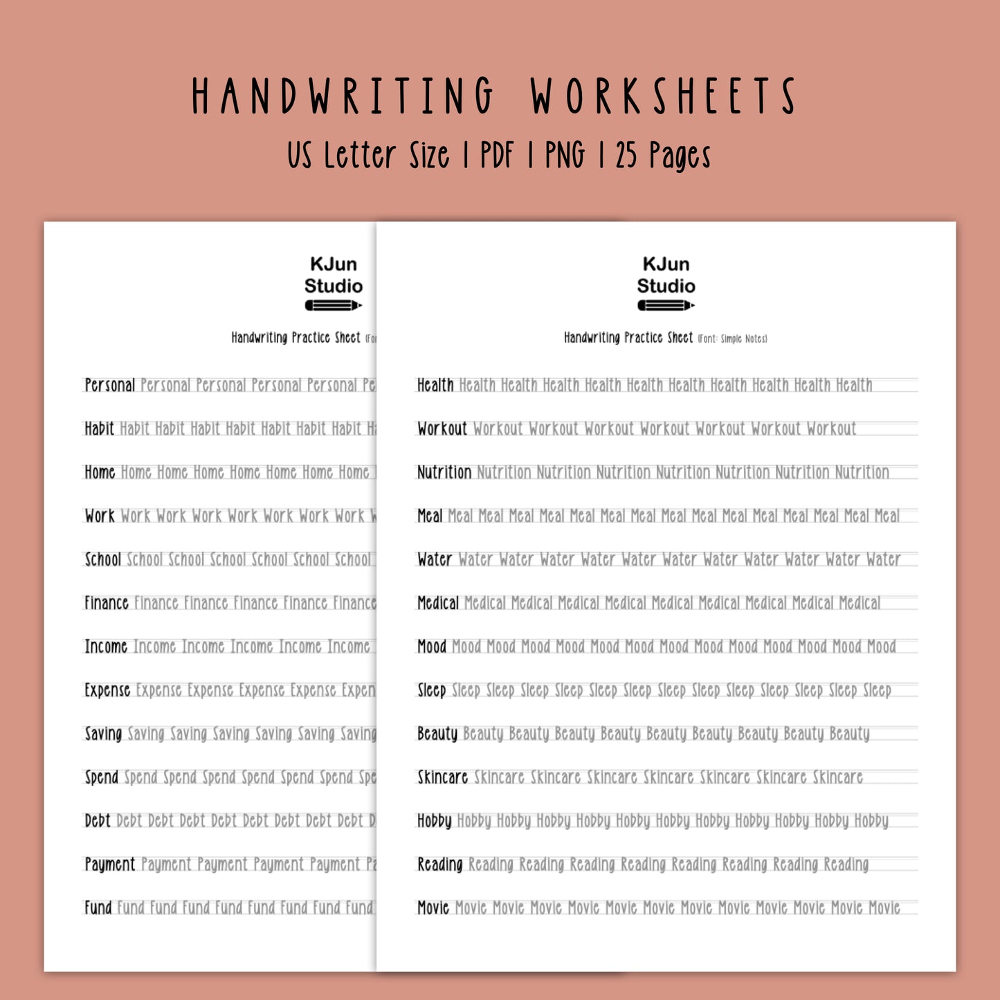 Handwriting Practice Sheets - Simple Notes Font