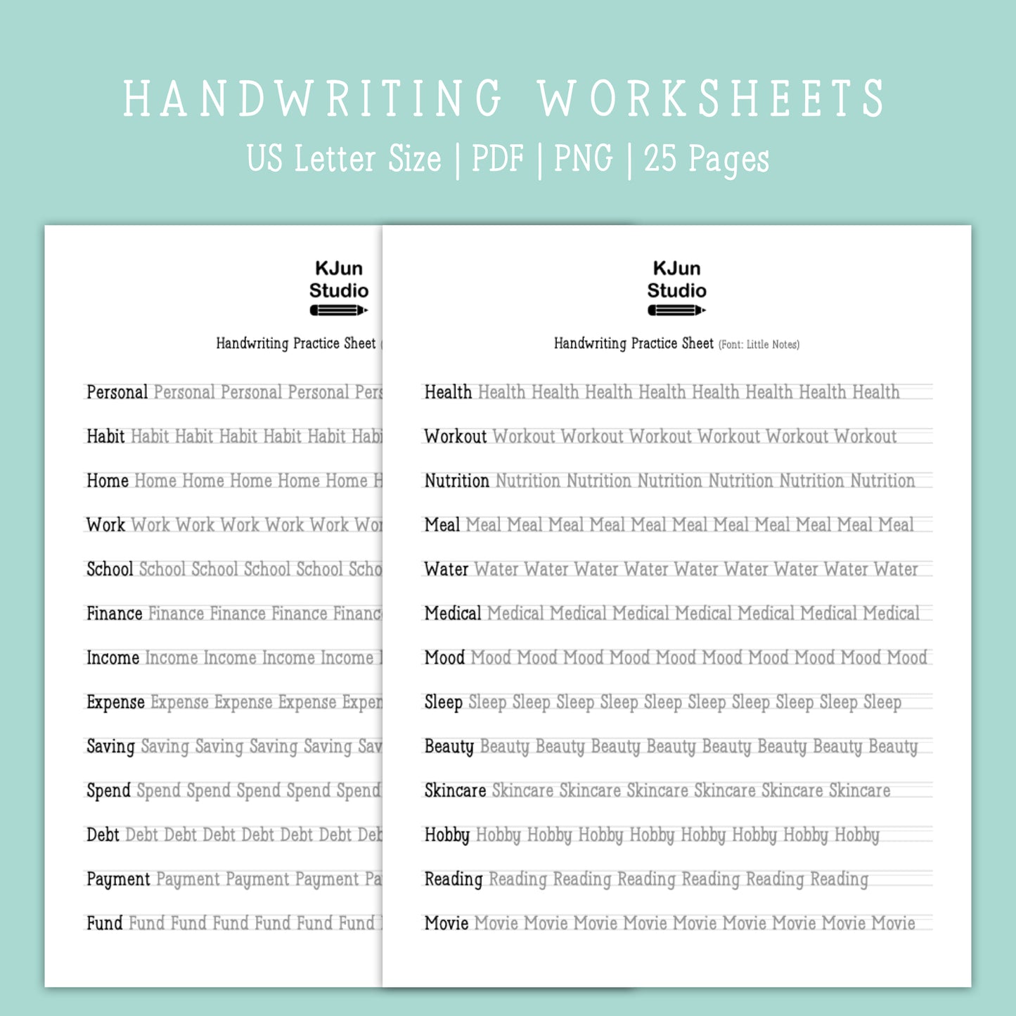 Handwriting Practice Sheets - Little Notes Font