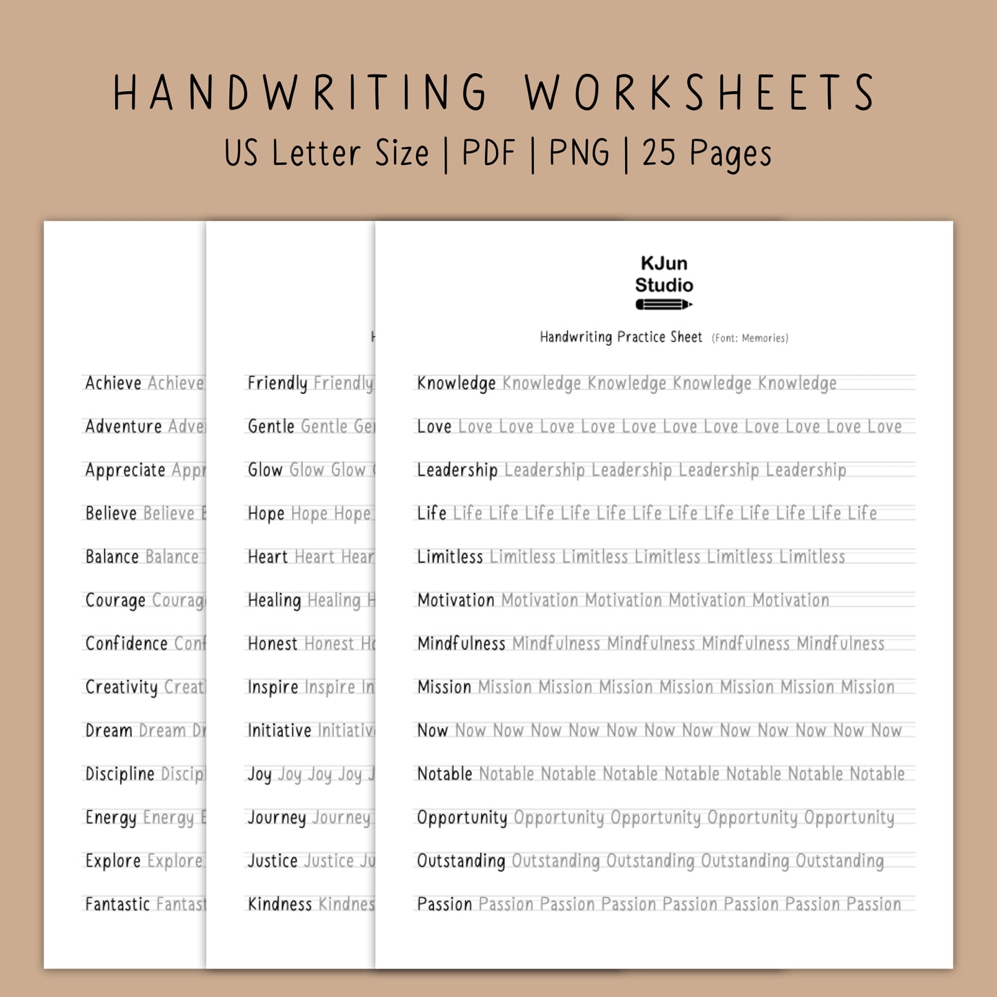 Handwriting Practice Sheets - Memories Font