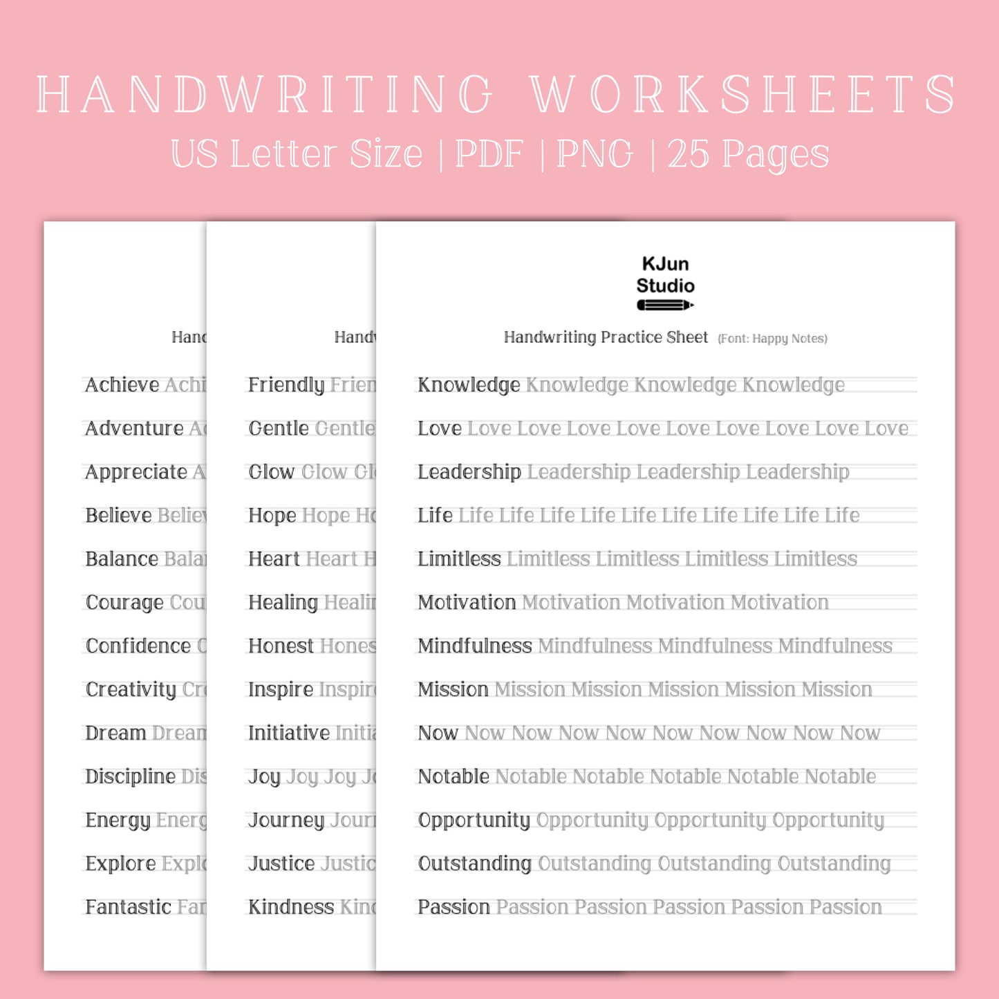 Handwriting Practice Sheets - Happy Notes Font