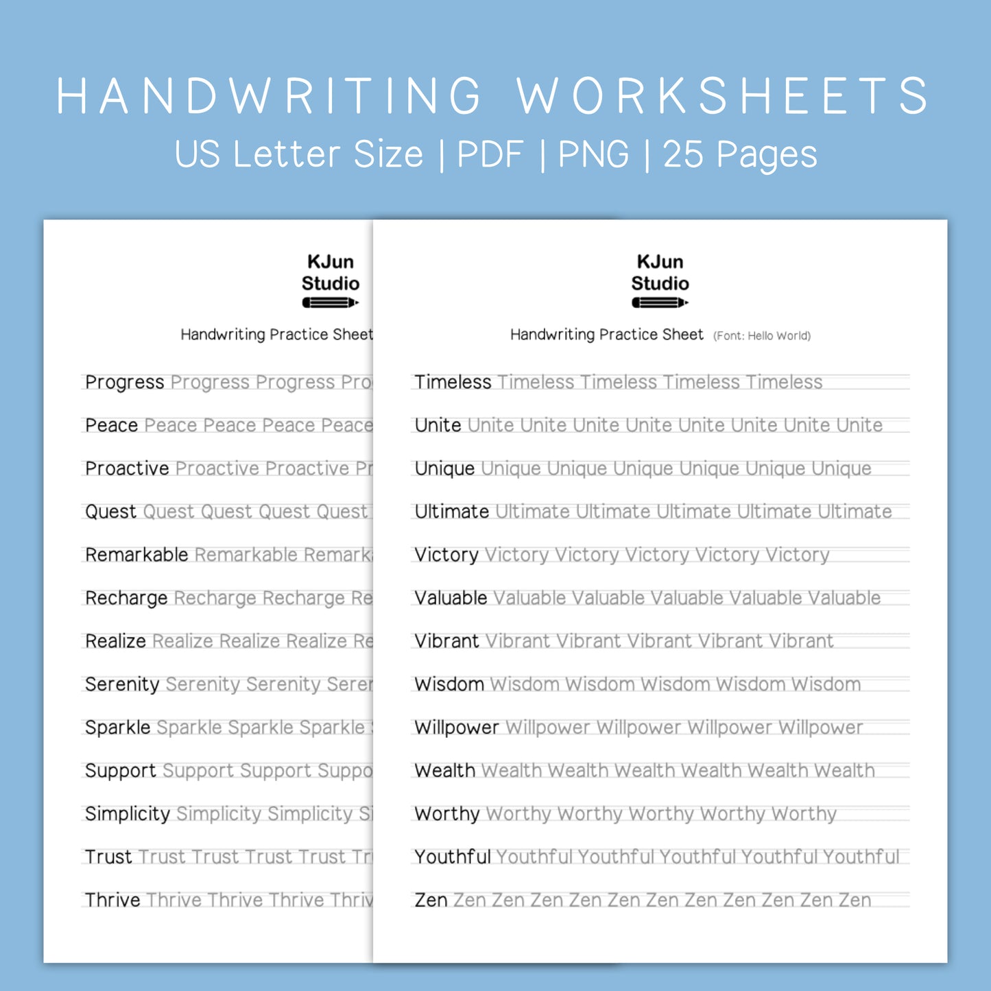 Handwriting Practice Sheets - Hello World Font