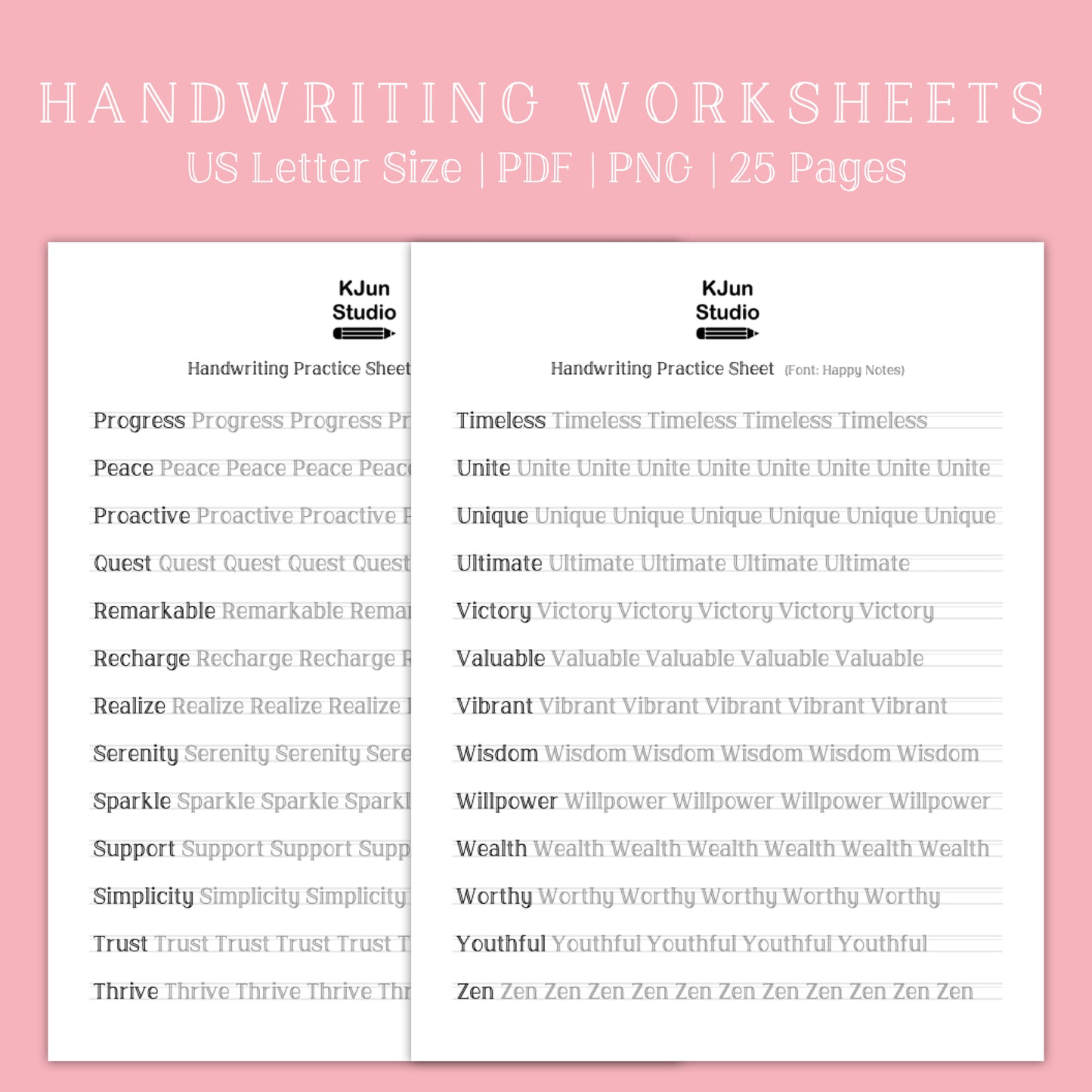 Handwriting Practice Sheets - Happy Notes Font