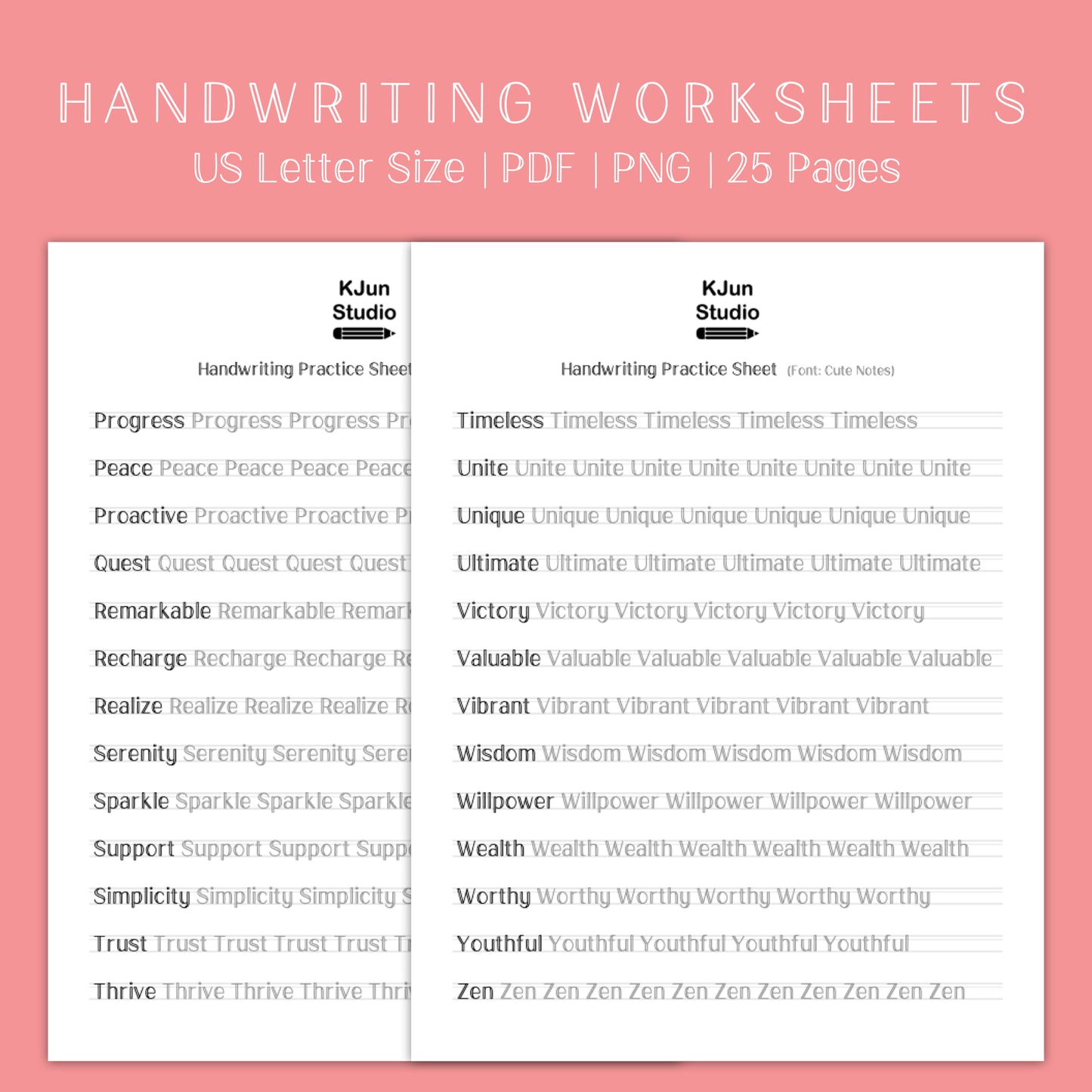 Handwriting Practice Sheets - Cute Notes Font