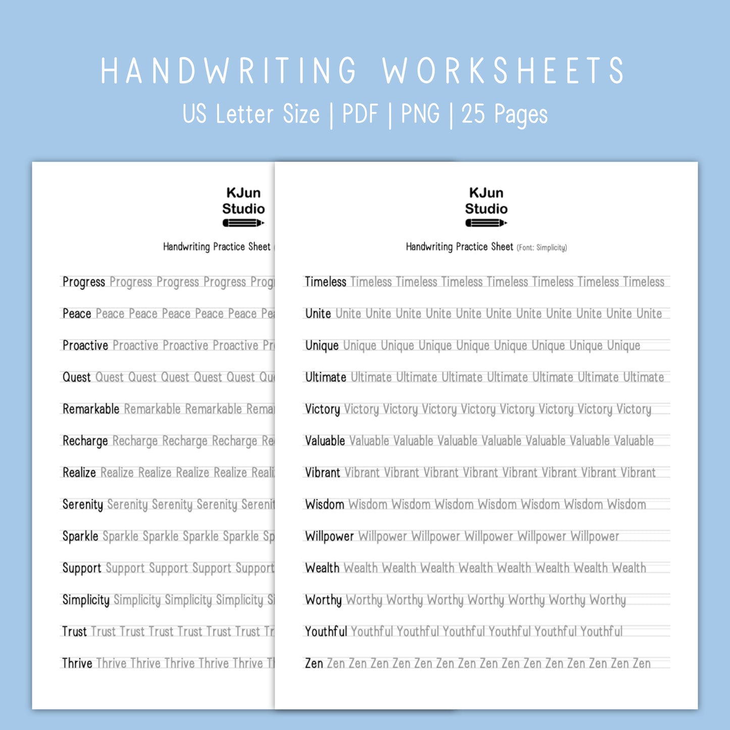 Handwriting Practice Sheets - Simplicity Font