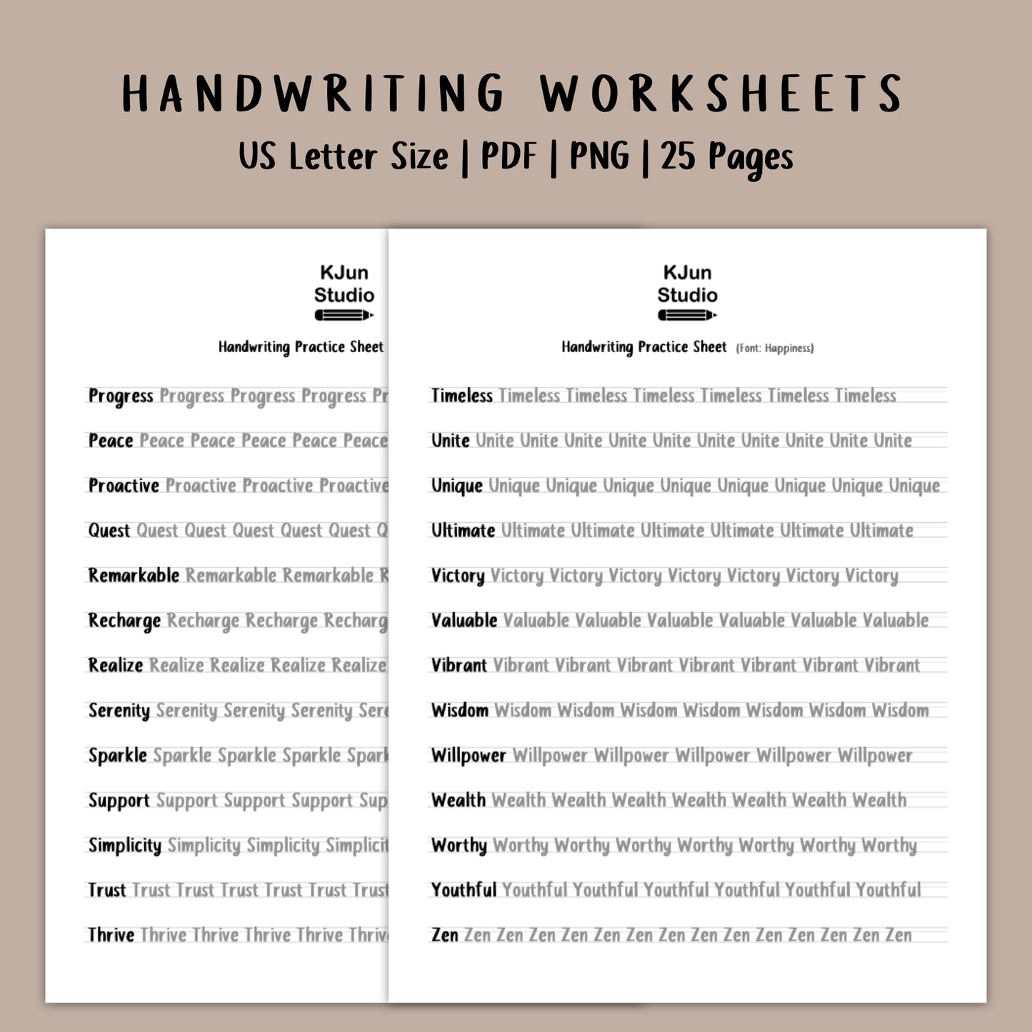 Handwriting Practice Sheets - Happiness Font