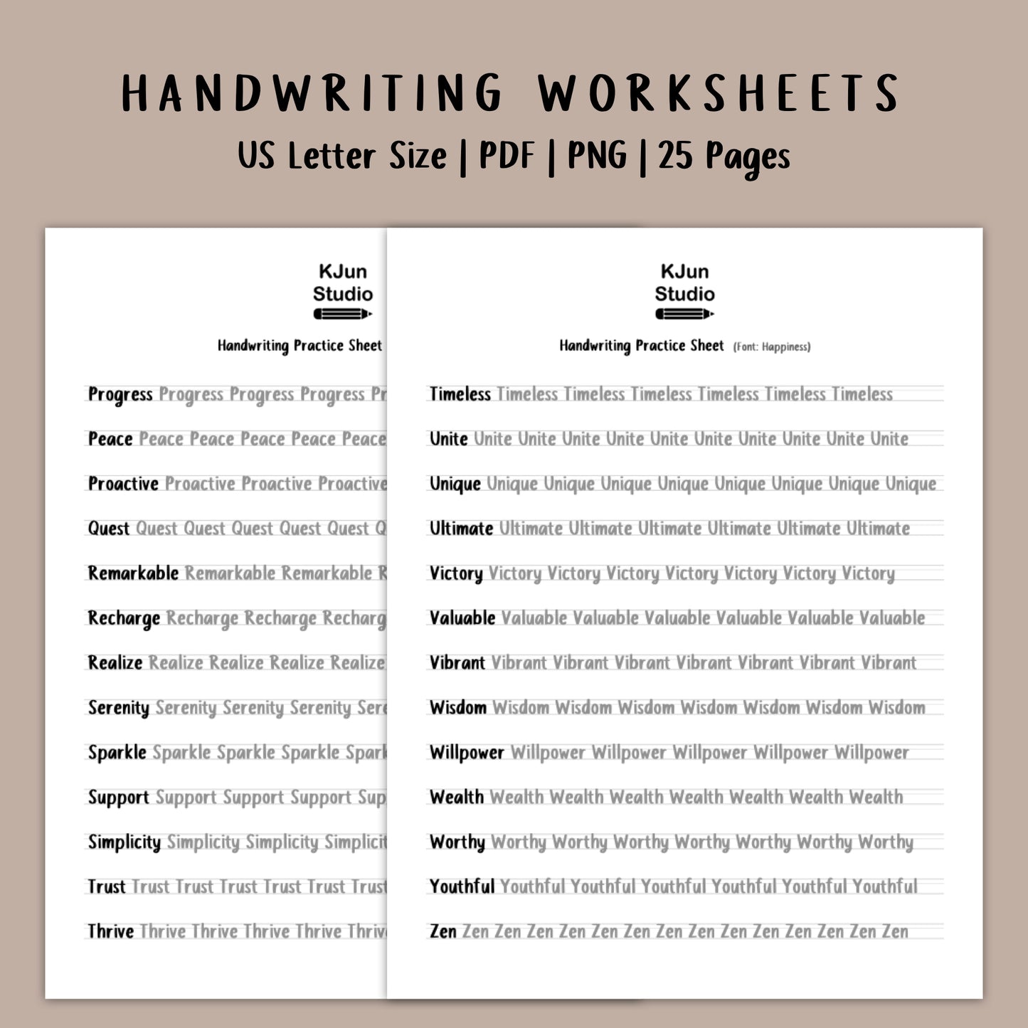 Handwriting Practice Sheets - Happiness Font