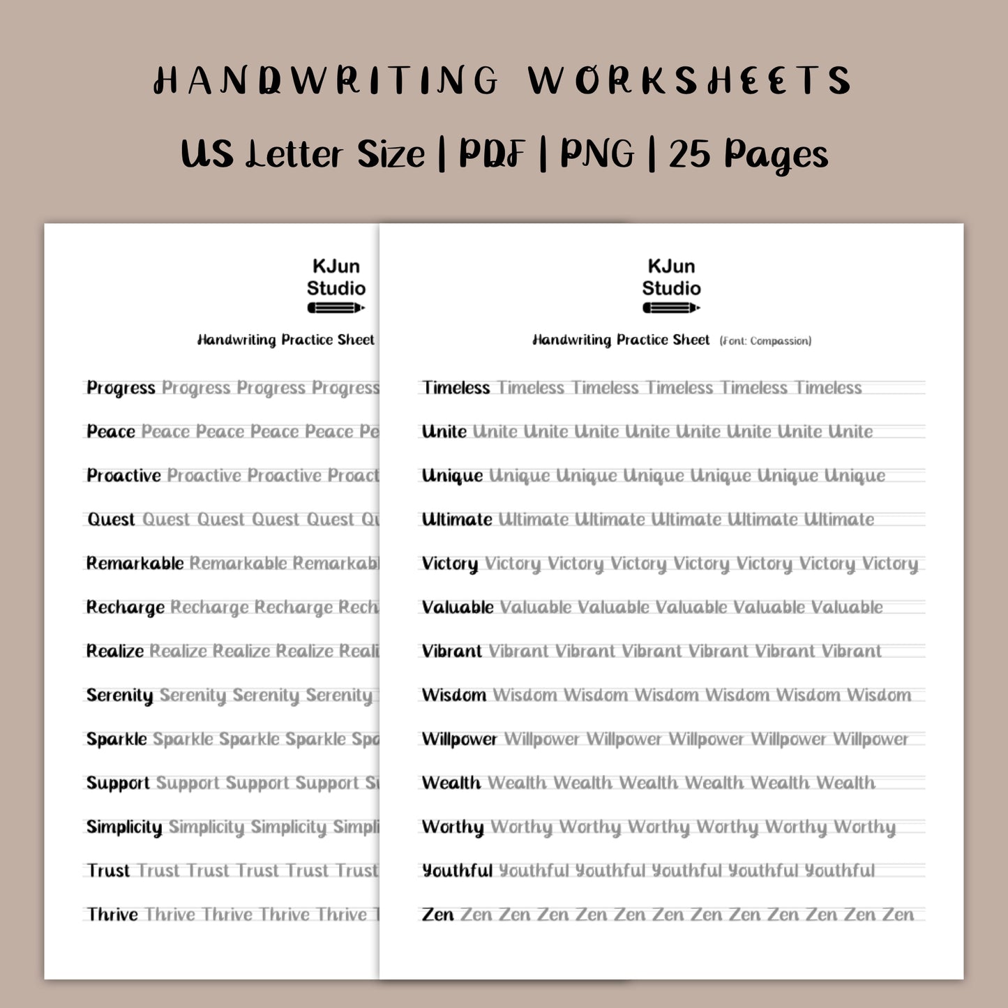 Handwriting Practice Sheets - Compassion Font