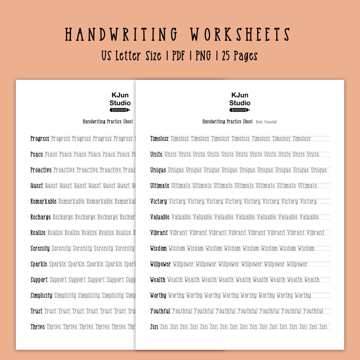 Handwriting Practice Sheets - Peaceful Font