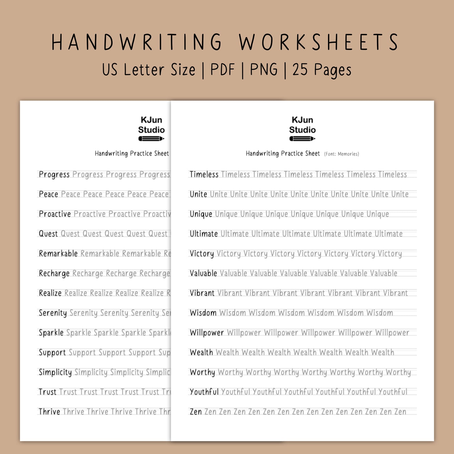 Handwriting Practice Sheets - Memories Font