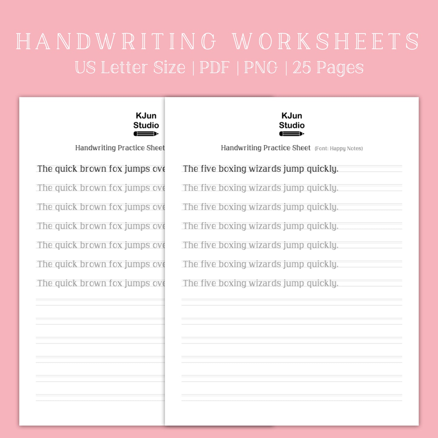 Handwriting Practice Sheets - Happy Notes Font