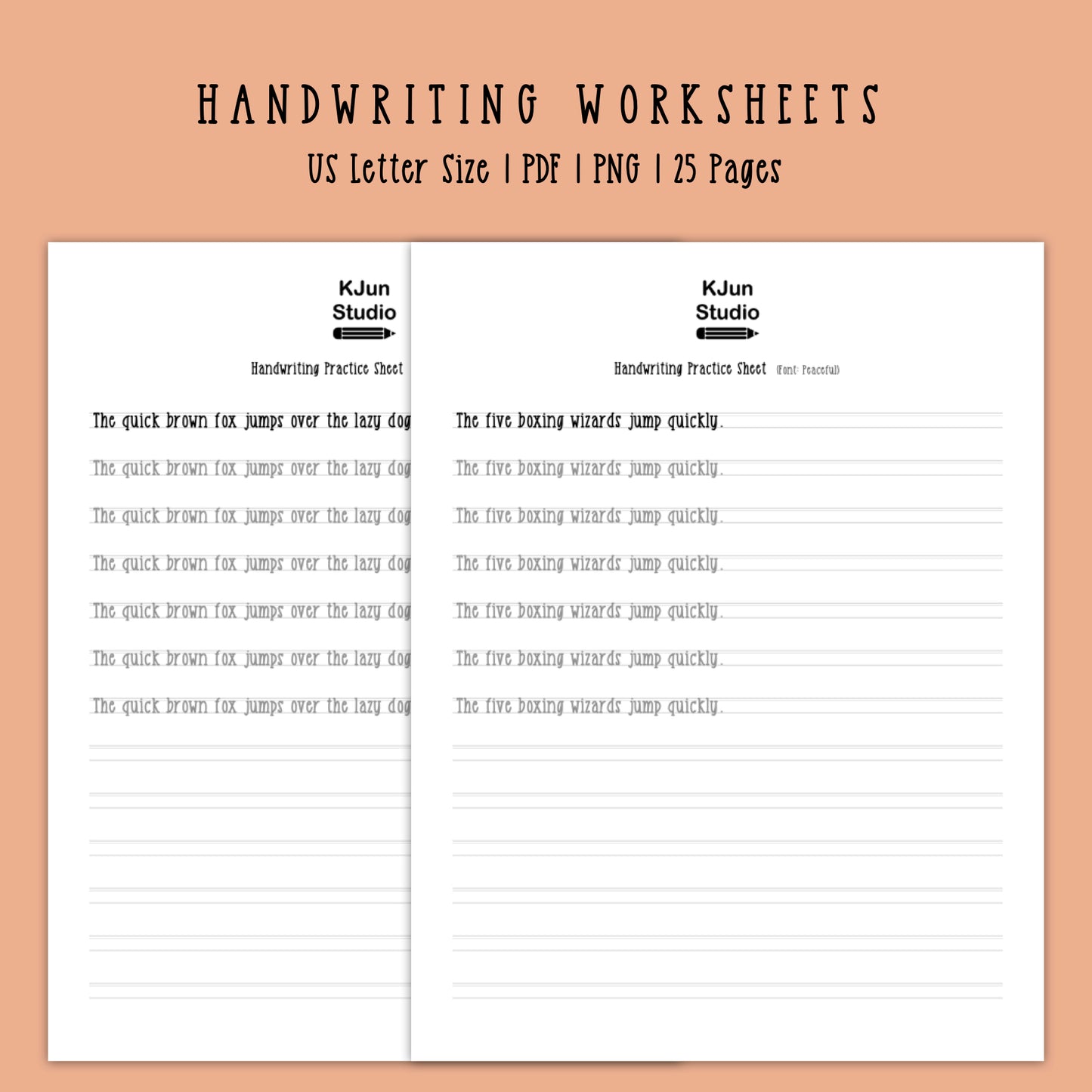 Handwriting Practice Sheets - Peaceful Font