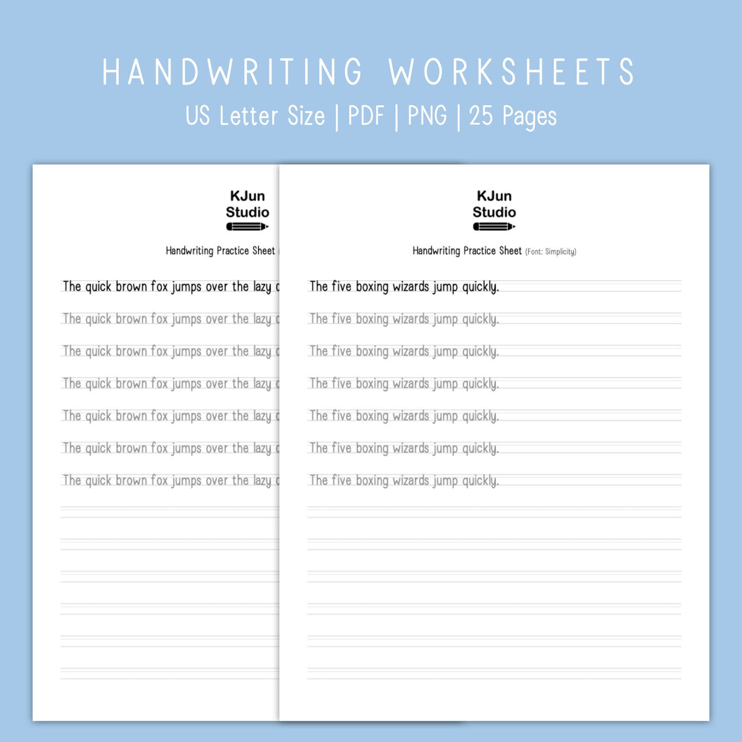 Handwriting Practice Sheets - Simplicity Font