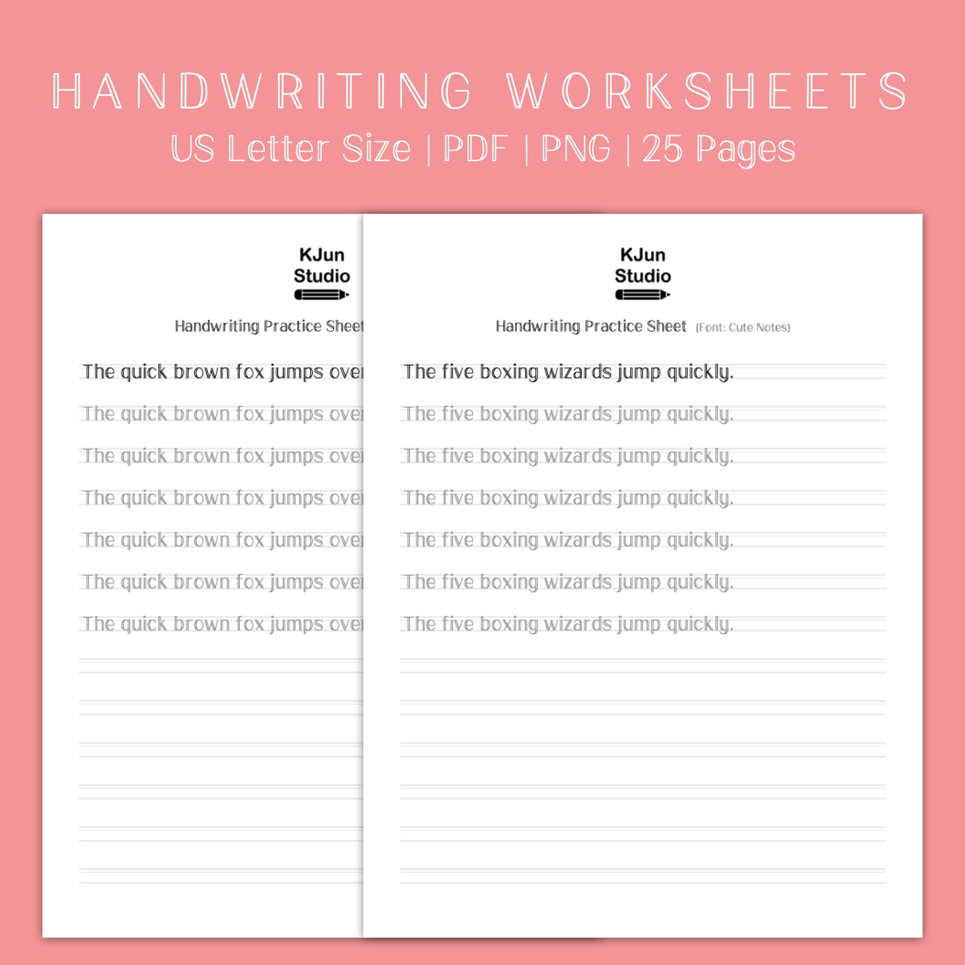 handwriting-practice-sheets-cute-notes-font-kjunstudio for Blank Handwriting Worksheets Printable Free Handwriting Practice Sheets - Cute Notes Font – kjunstudio for Blank Handwriting Worksheets Printable Free